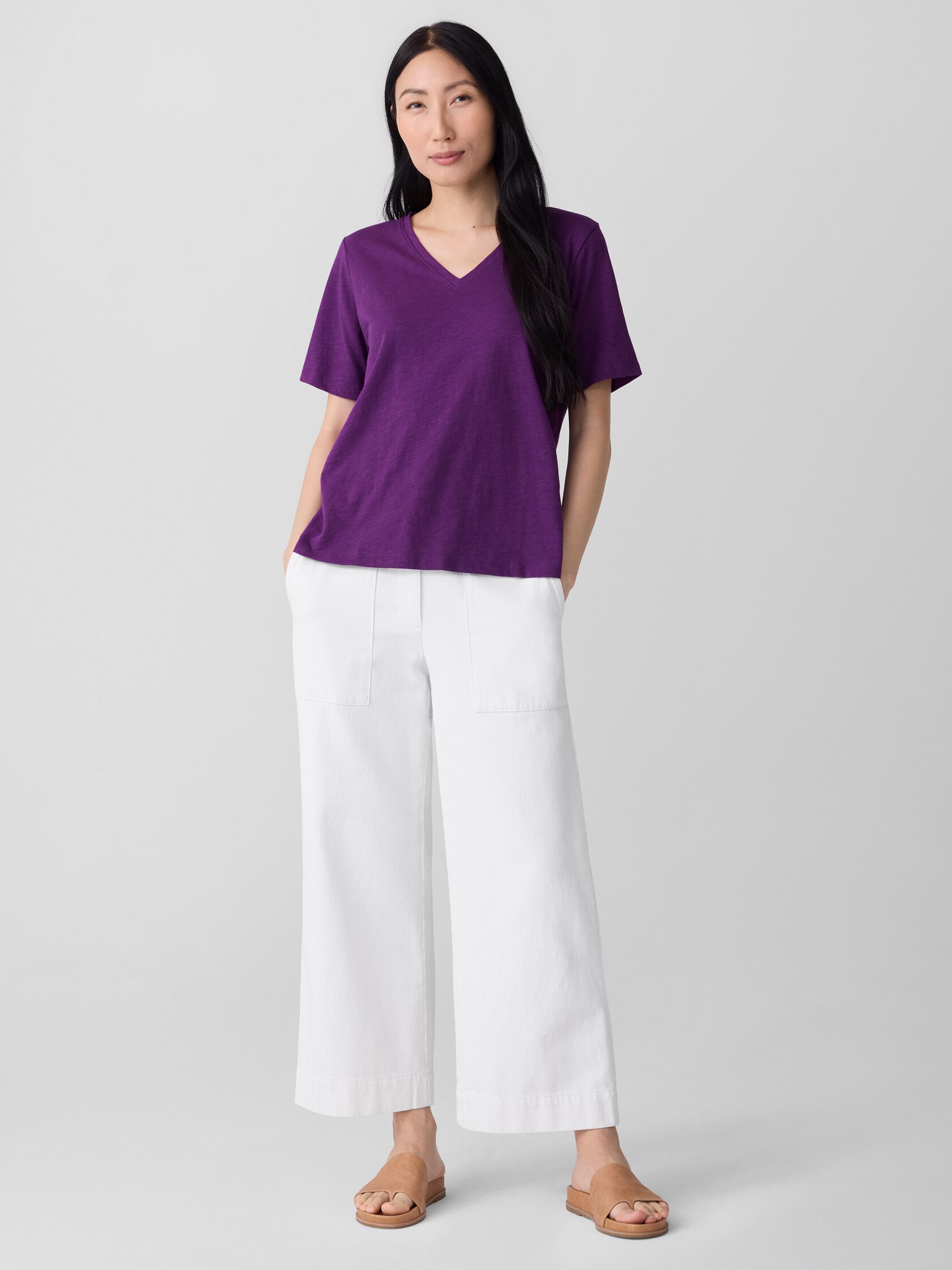 Organic Cotton Slubby Jersey V-Neck Tee