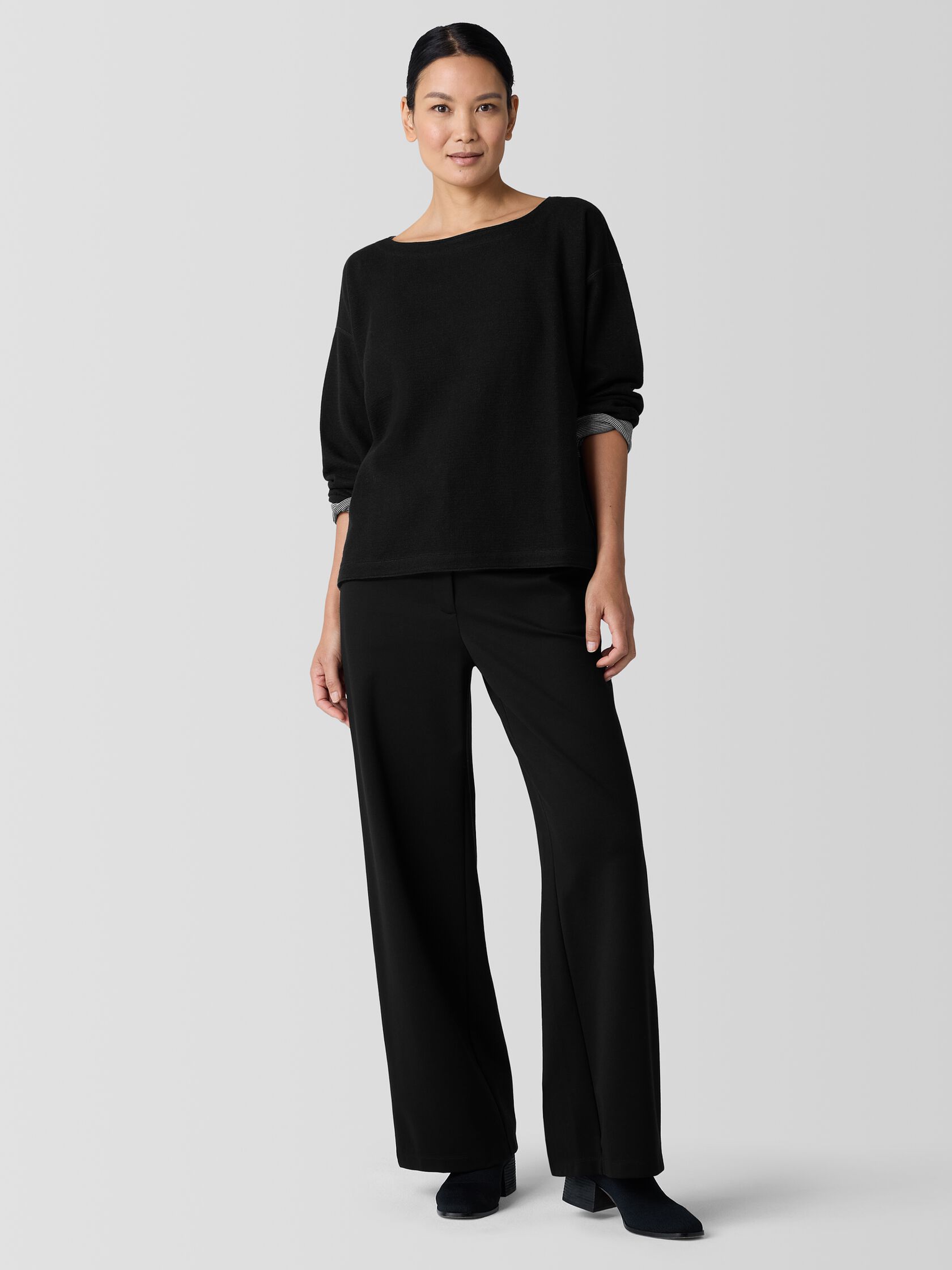 Doubleknit Organic Cotton Stripe Bateau Neck Top