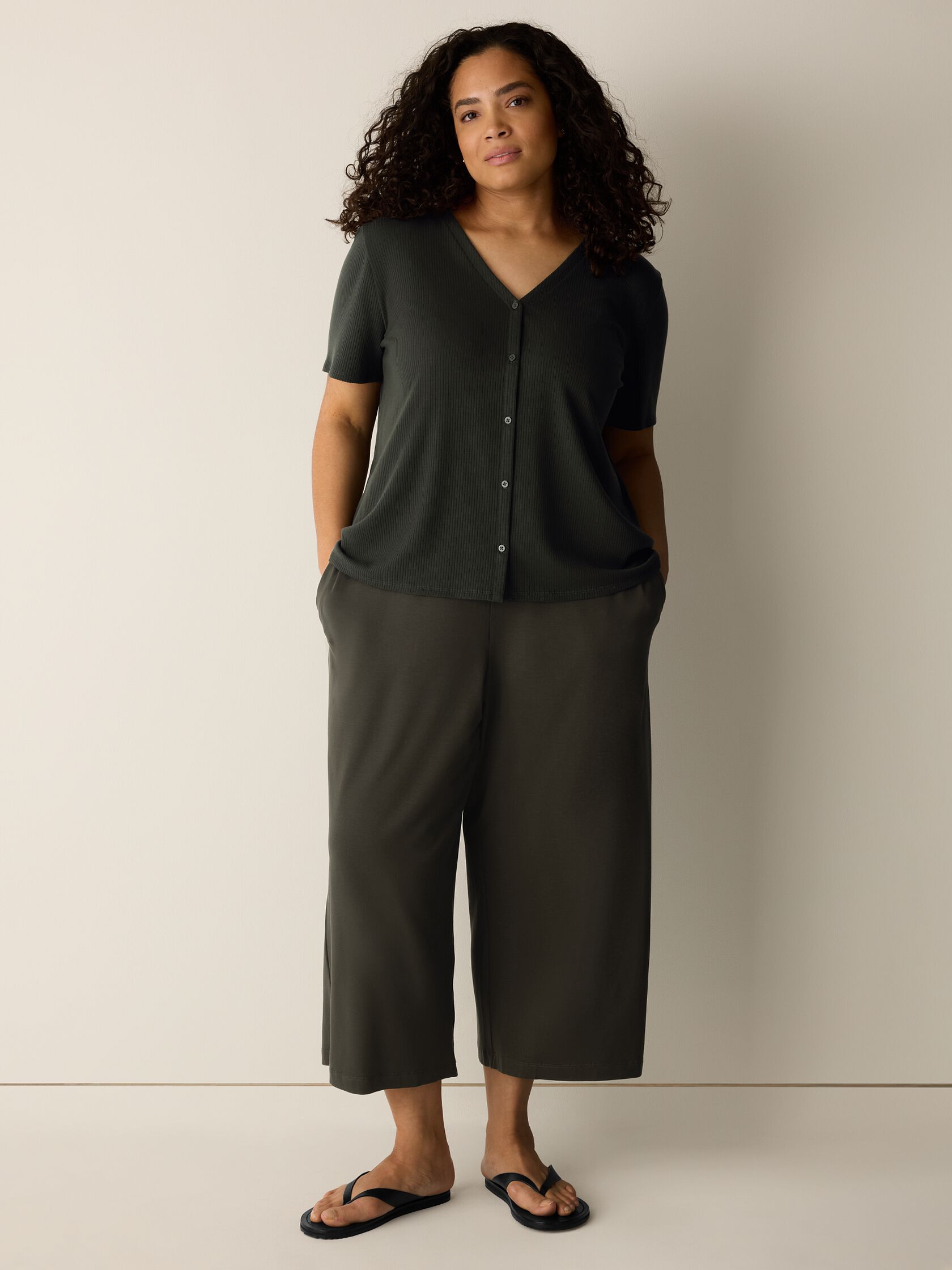 Ribbed Knit V-Neck Top