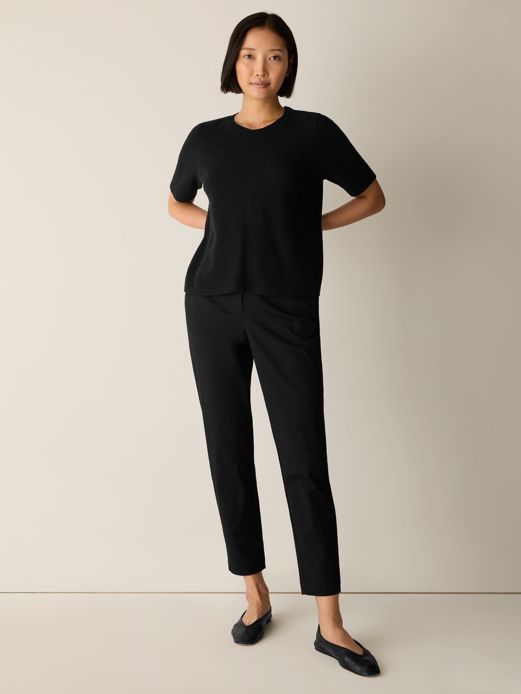 Organic Cotton Jacquard Crew Neck Top