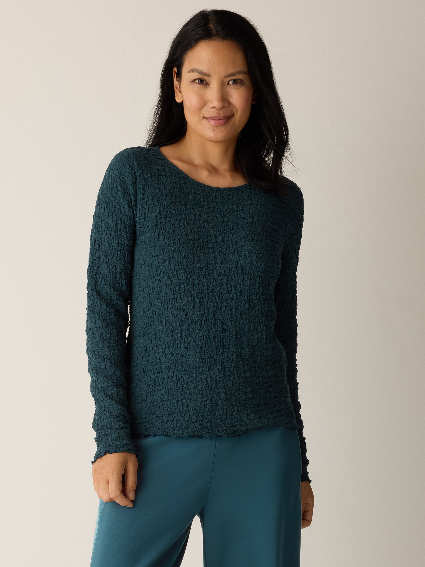 Bubble Jacquard Round Neck Top