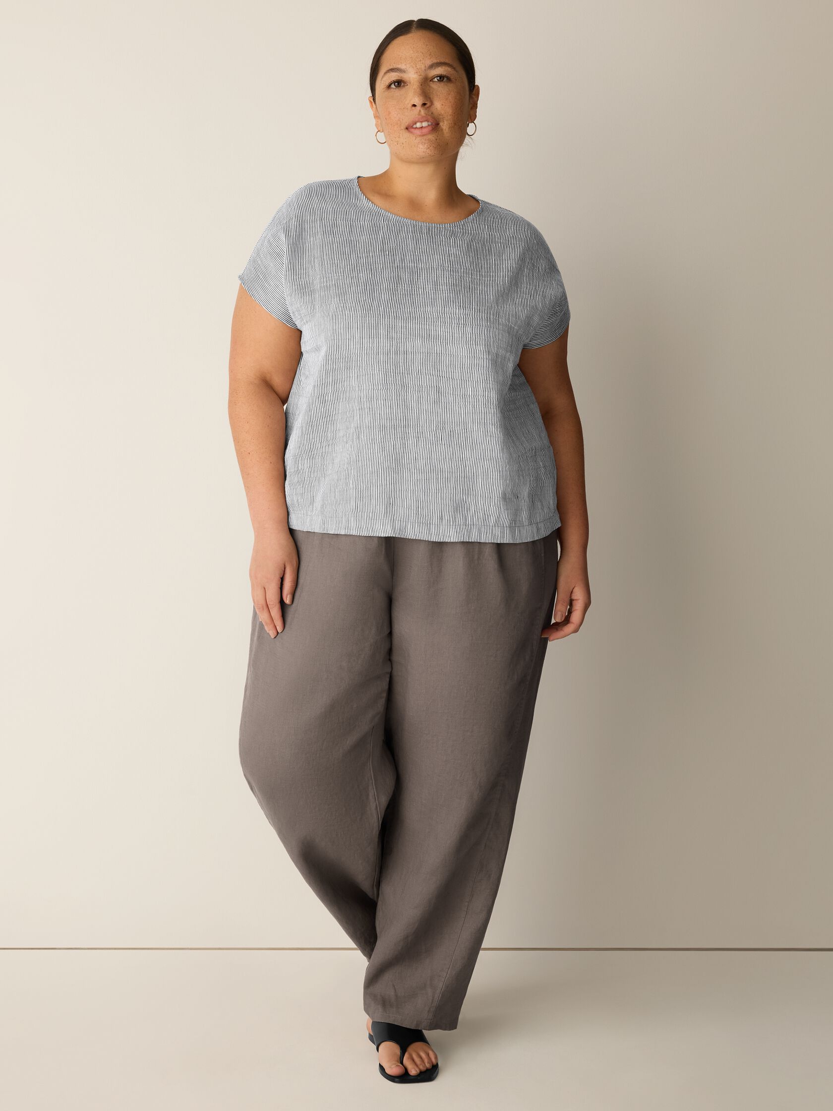 Striped Linen Sheen Square Top