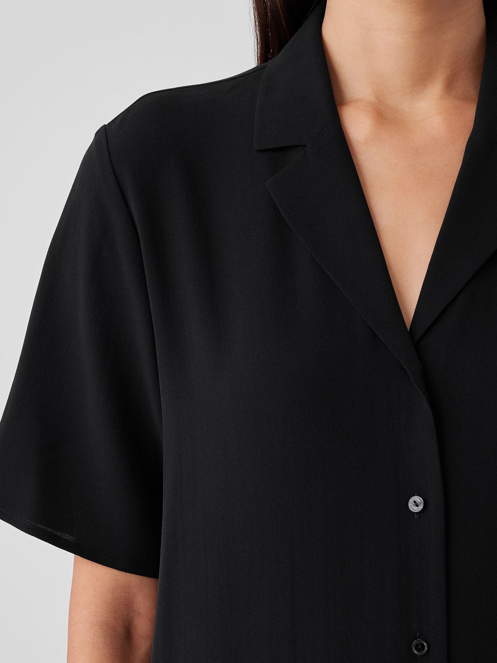 Silk Georgette Crepe Notch Collar Dress