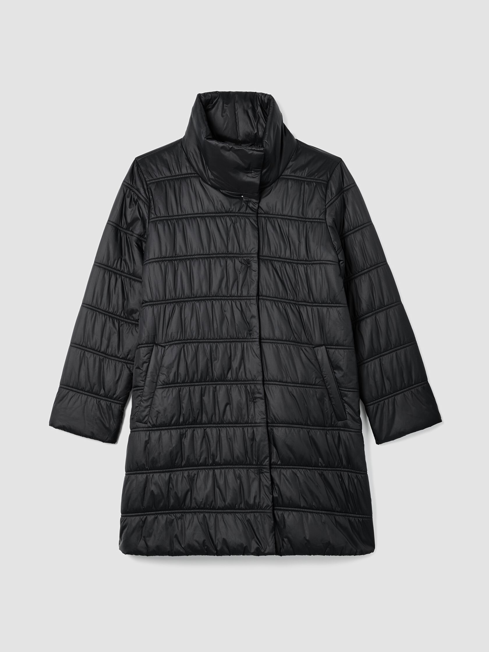 Eggshell Recycled Nylon Stand Collar Coat