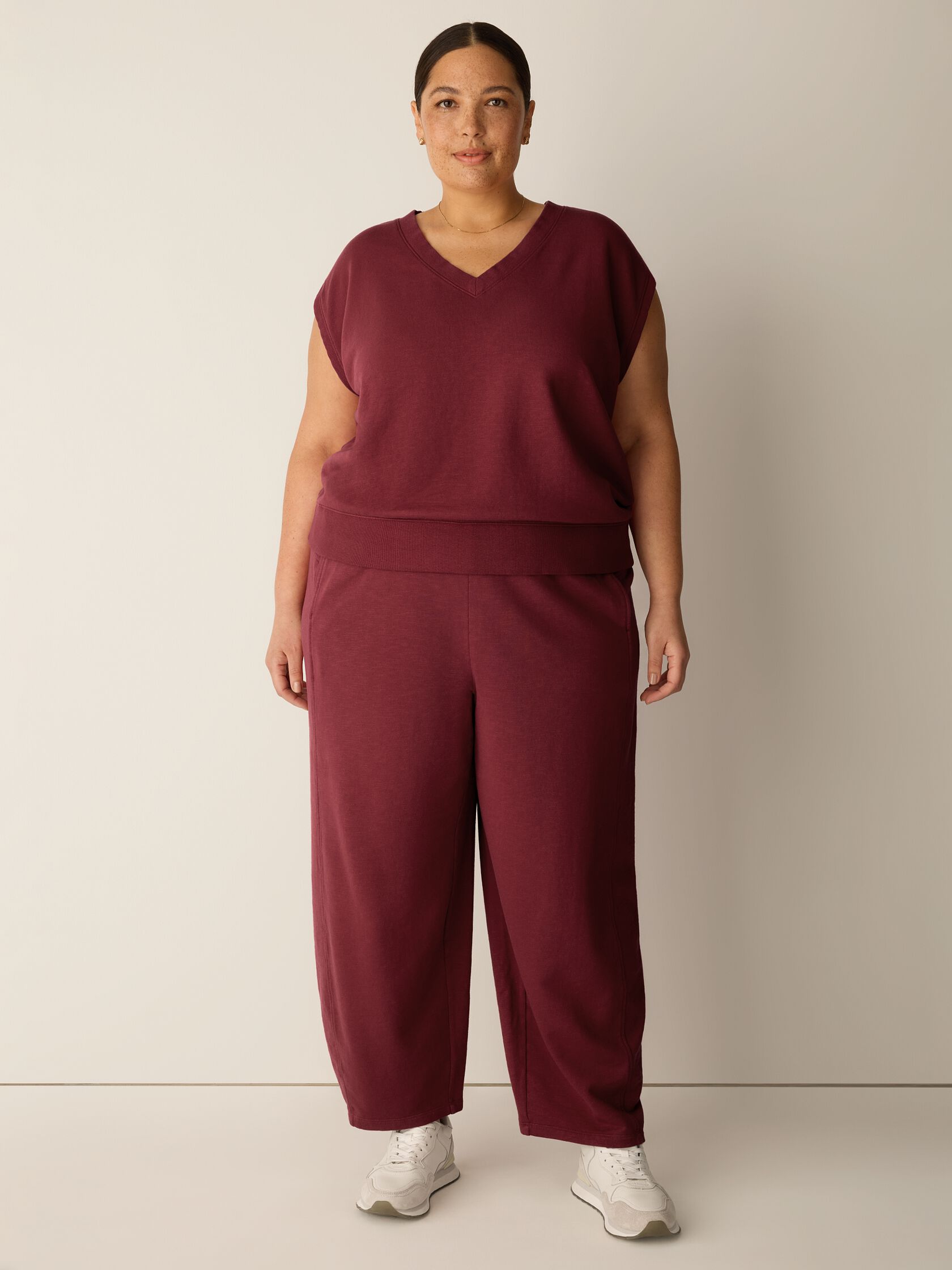 Garment-Dyed Organic Cotton Terry V-Neck Top