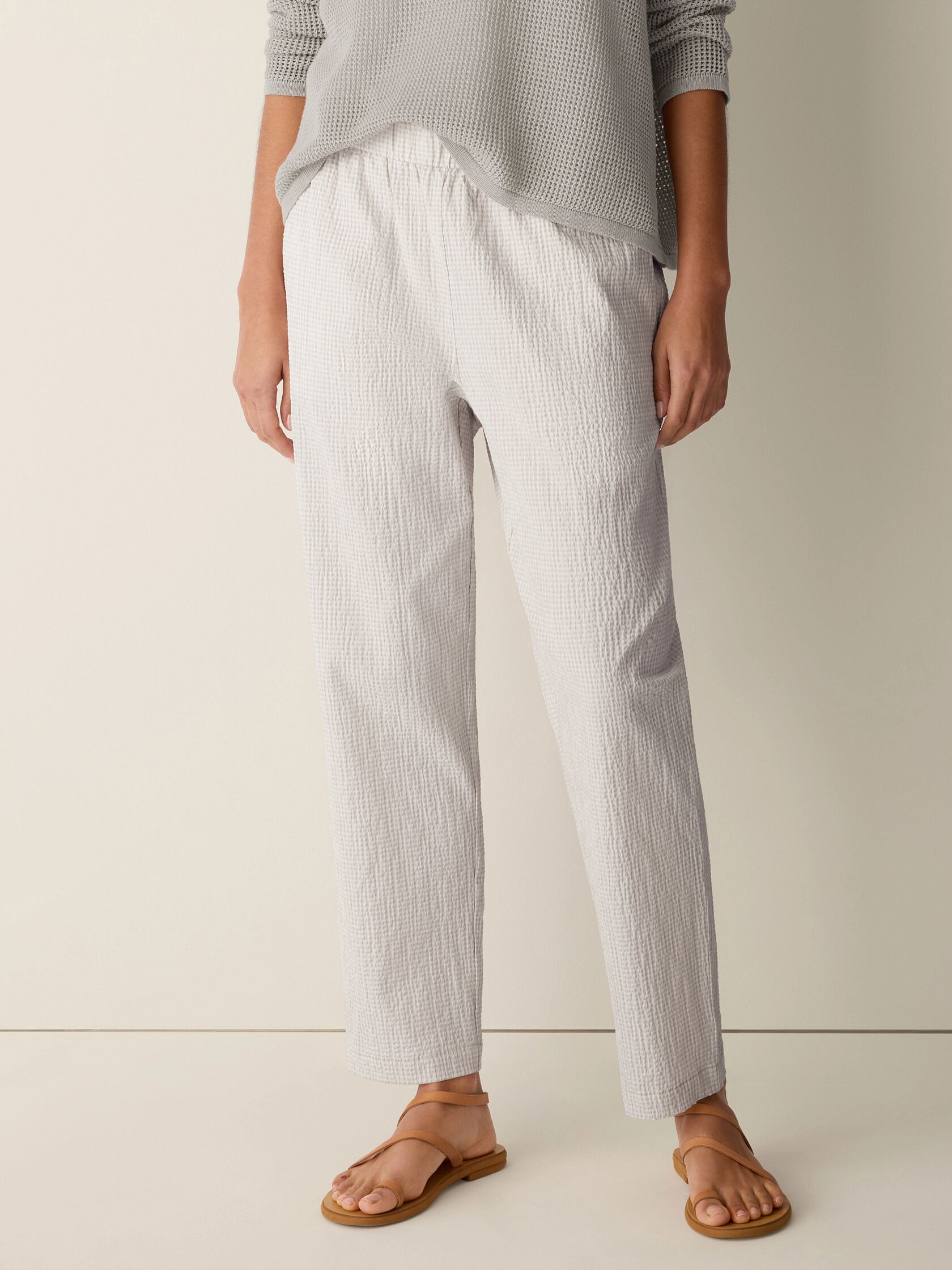 Organic Cotton Pucker Check Tapered Pant