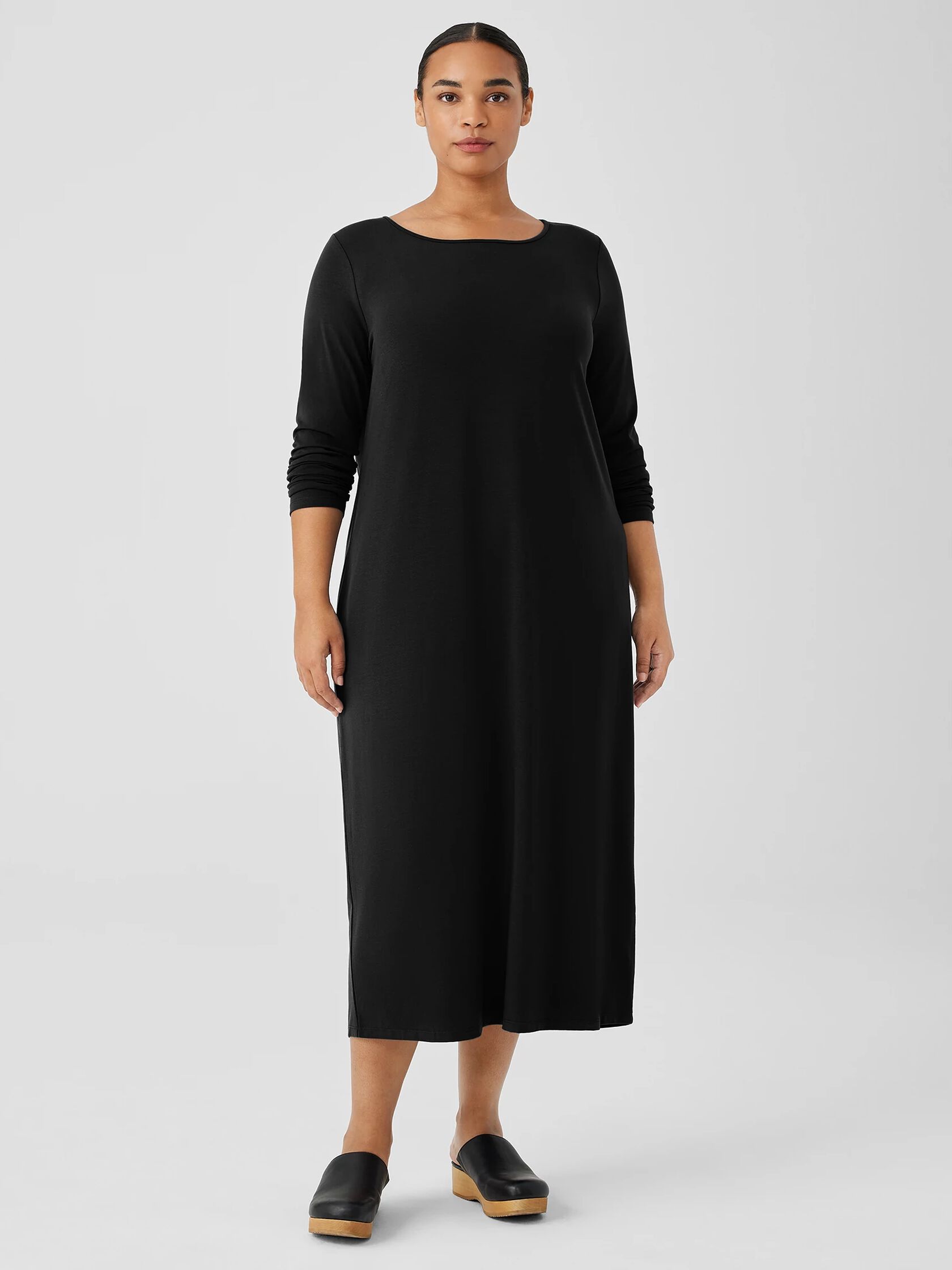 Stretch Jersey Knit Jewel Neck Dress