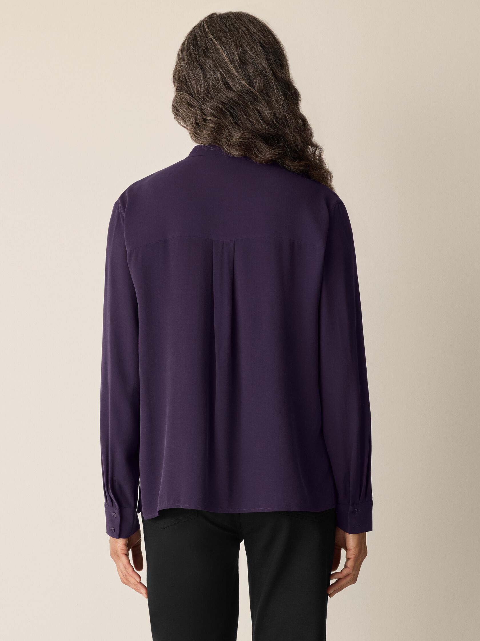 Silk Georgette Crepe Band Collar Top