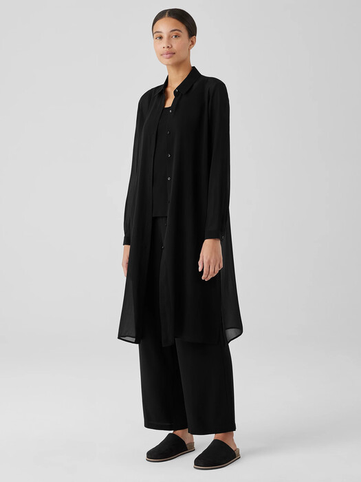 Sheer Silk Georgette Classic Collar Long Shirt