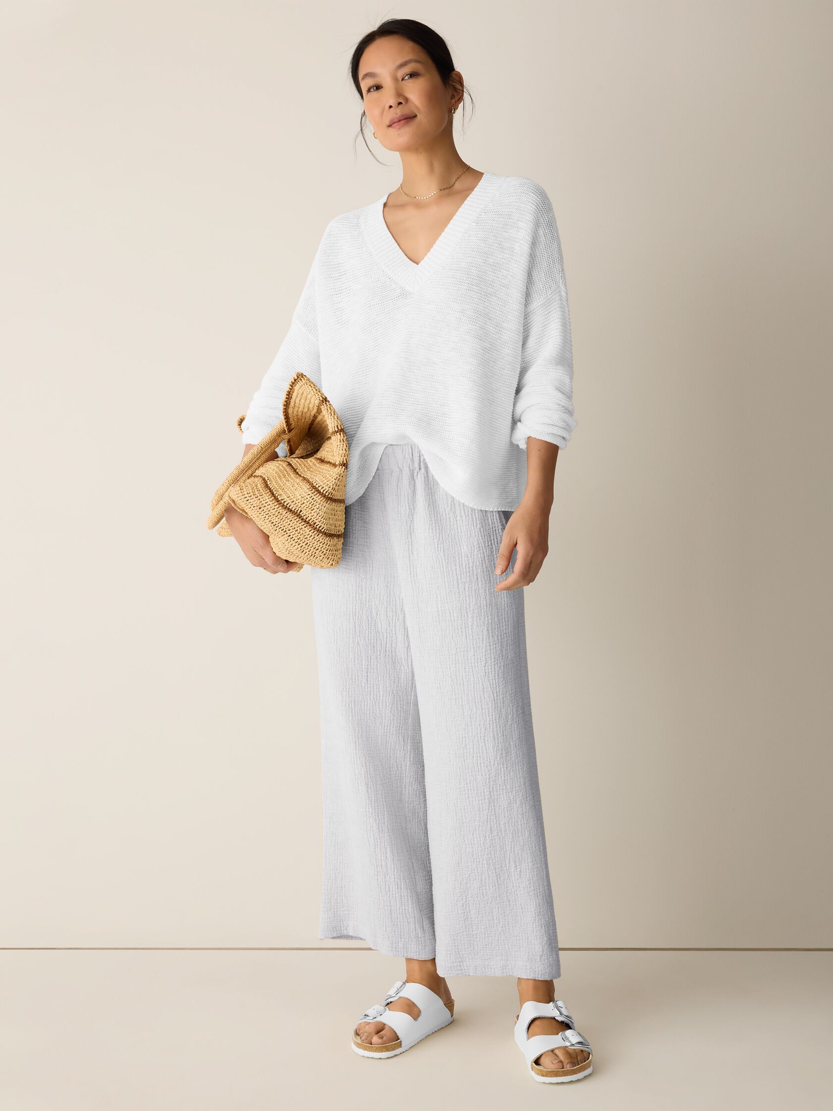 Organic Linen Cotton Slub V-Neck Top