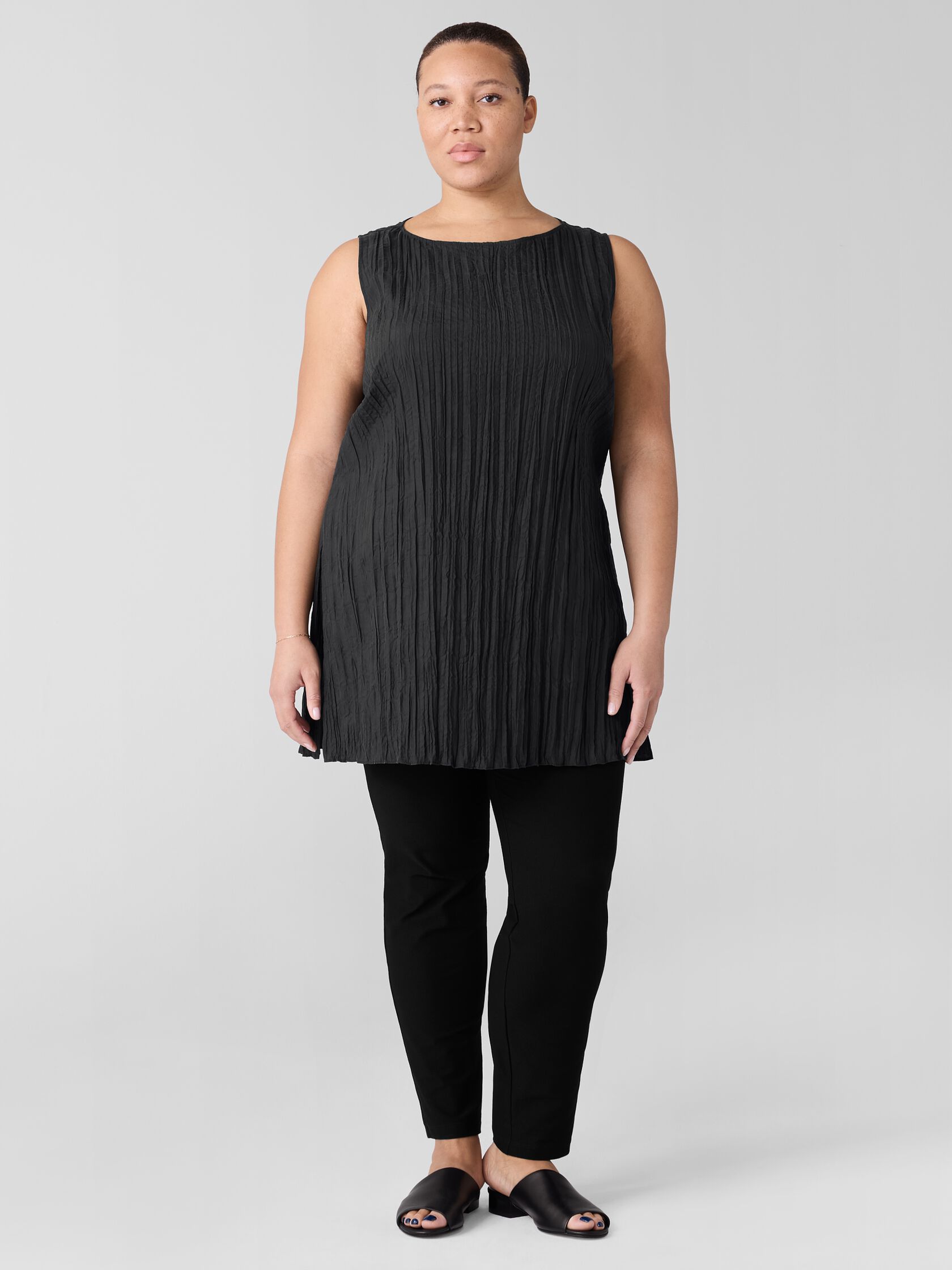 Crinkle Silk Habutai Bateau Neck Long Top
