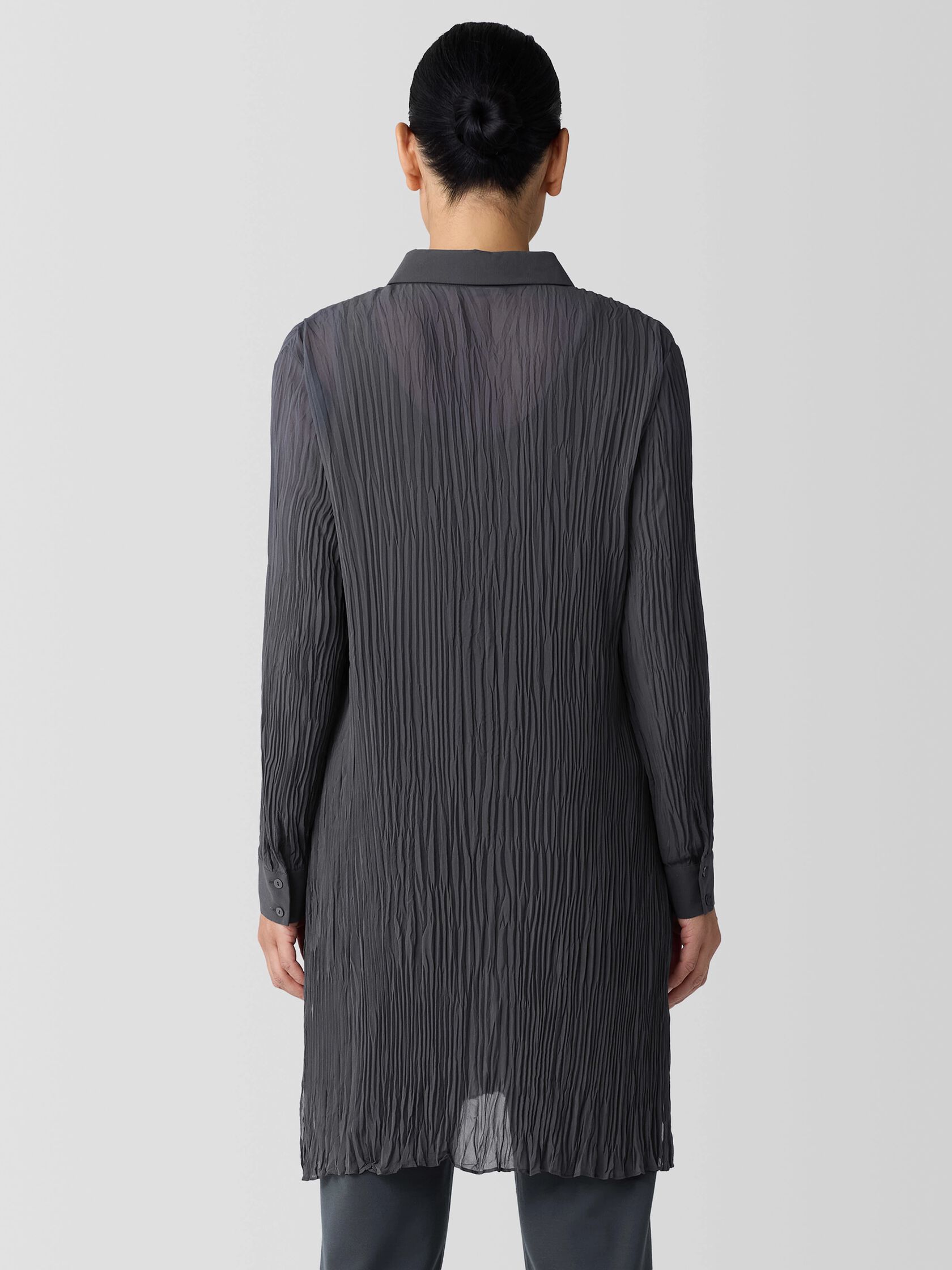 Crinkled Sheer Silk Georgette Long Shirt