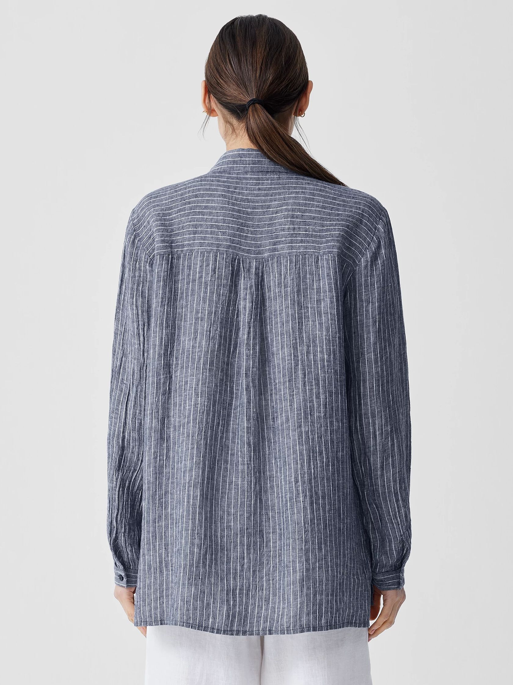 Puckered Organic Linen Classic Collar Long Shirt
