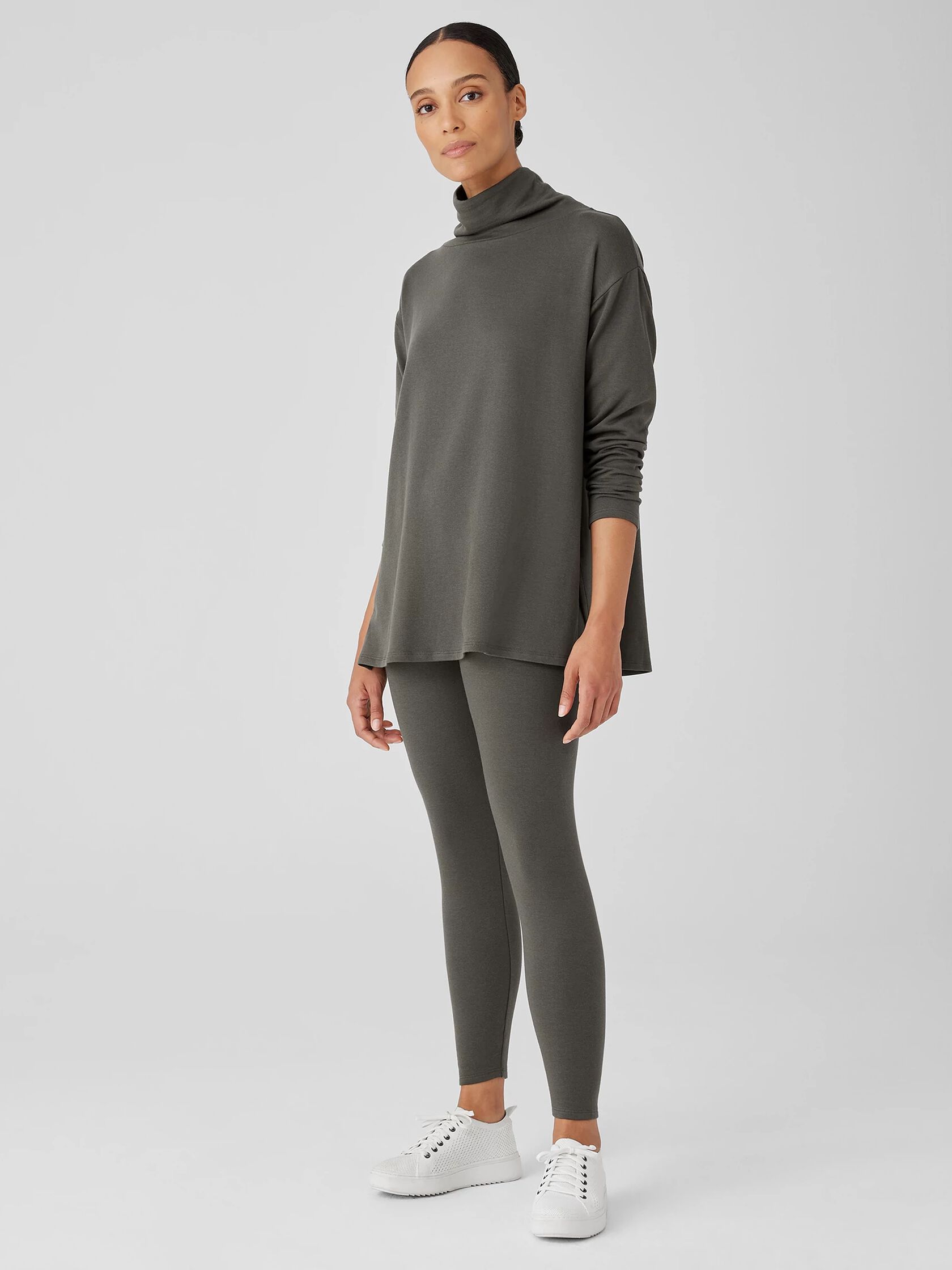 Cozy Brushed Terry Hug Funnel Neck Long Top
