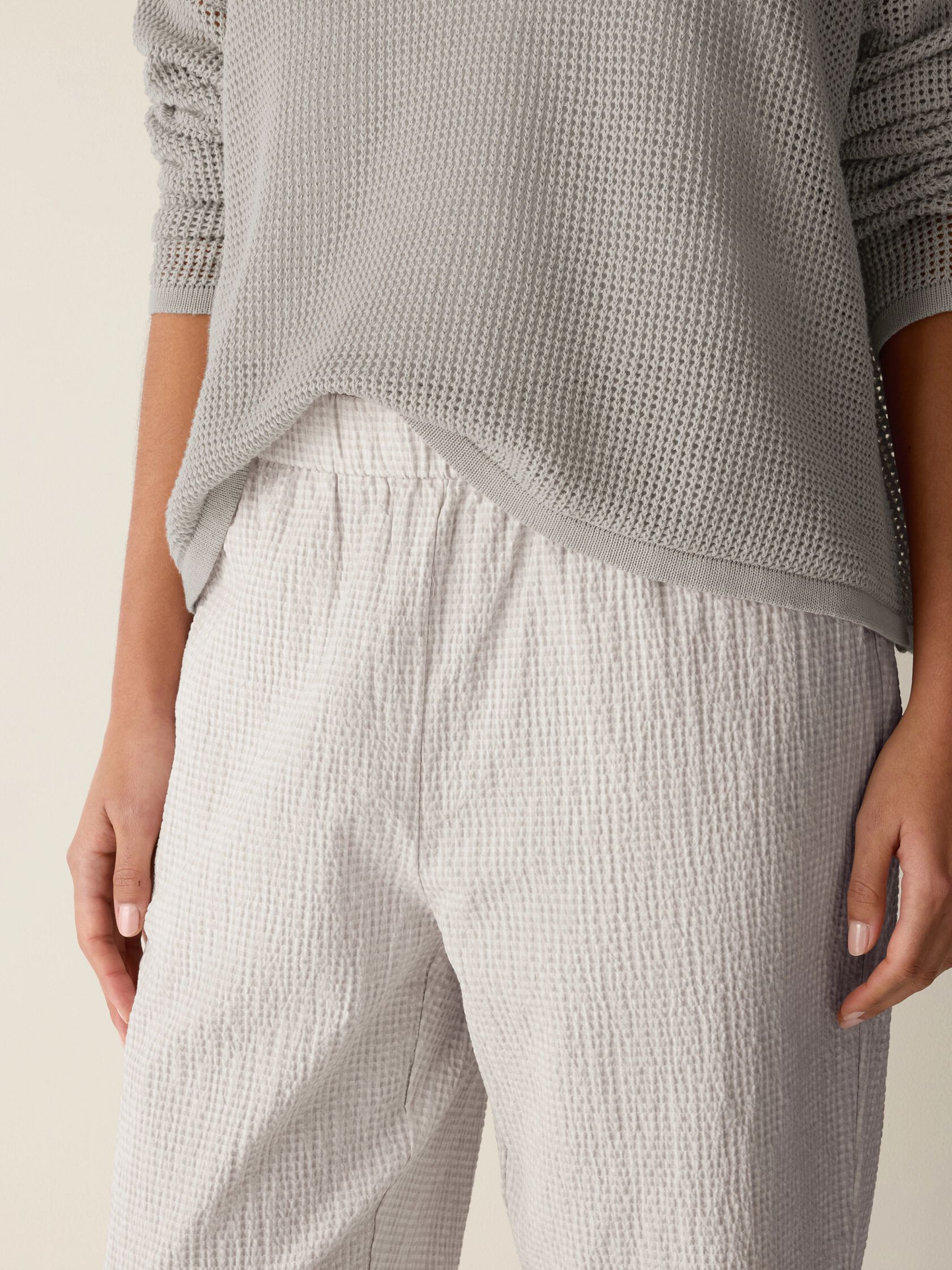 Organic Cotton Pucker Check Tapered Pant