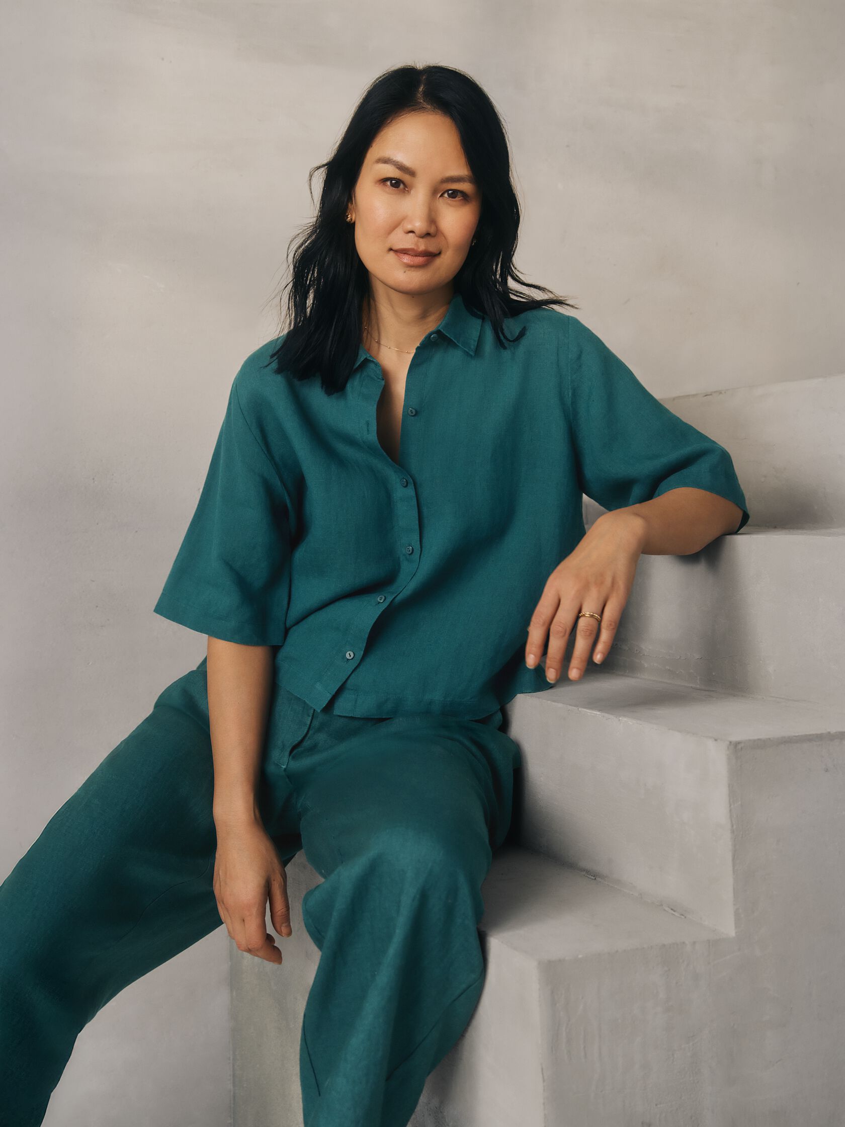 Organic Handkerchief Linen Elbow-Sleeve Shirt