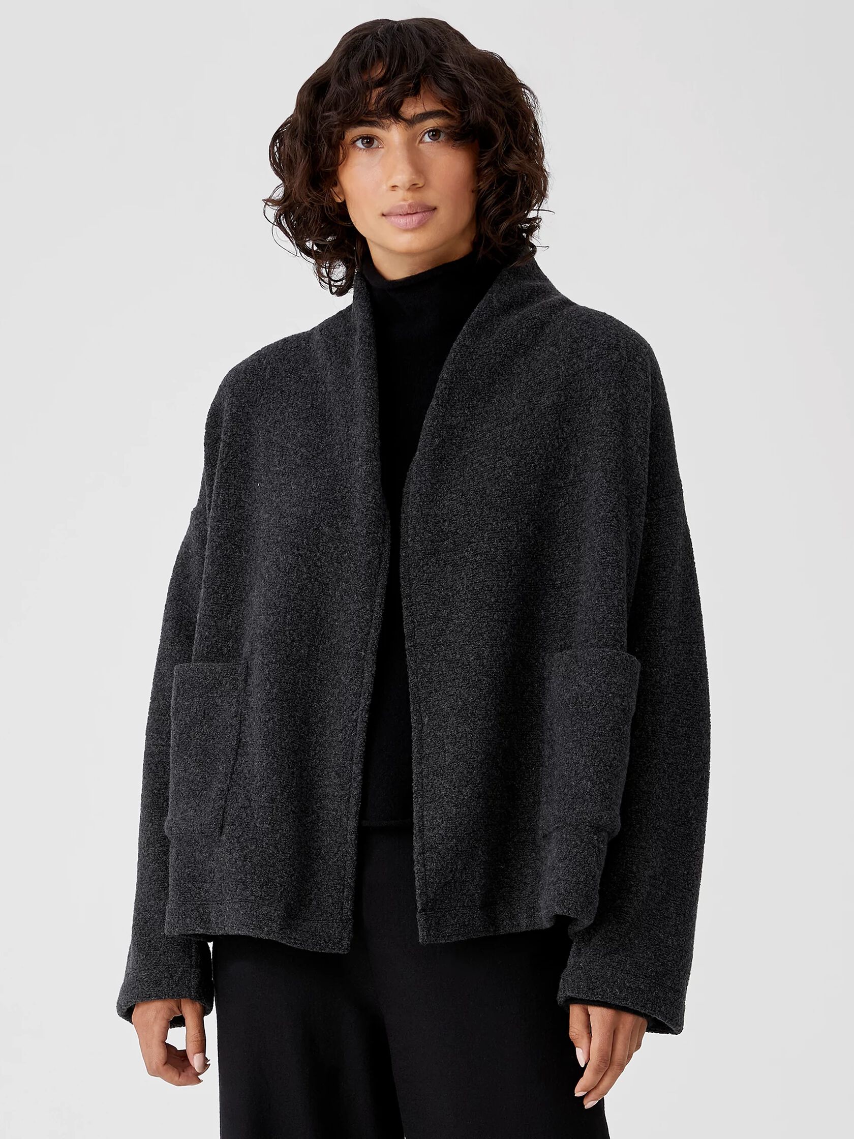 Boucle Wool Knit High Collar Jacket