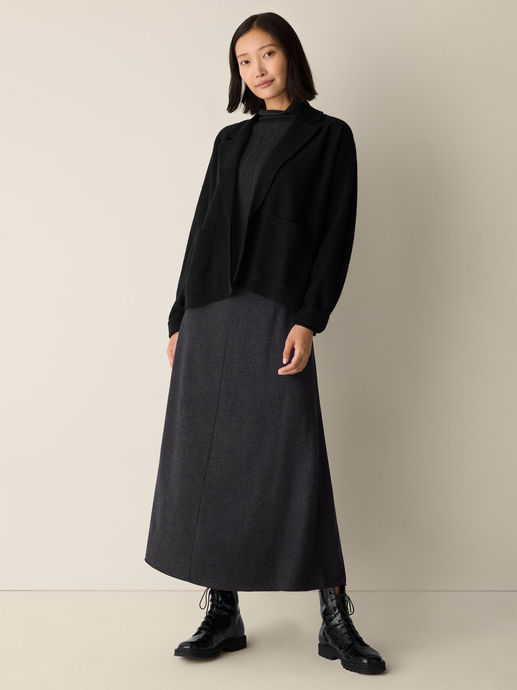 Fine Felted Wool Notch Collar Cardigan in Regenerative Wool