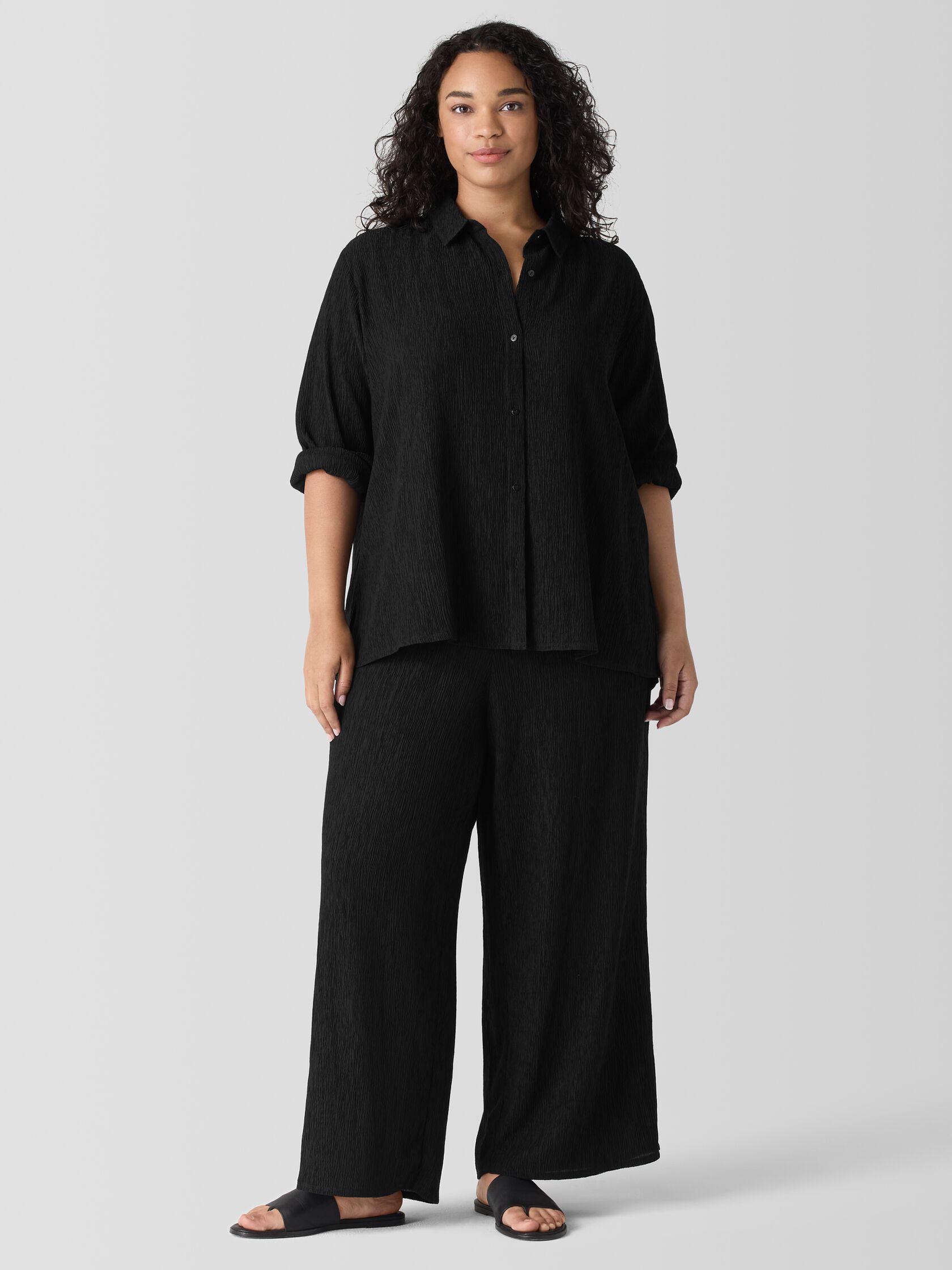 Woven Plissé Classic Collar Shirt