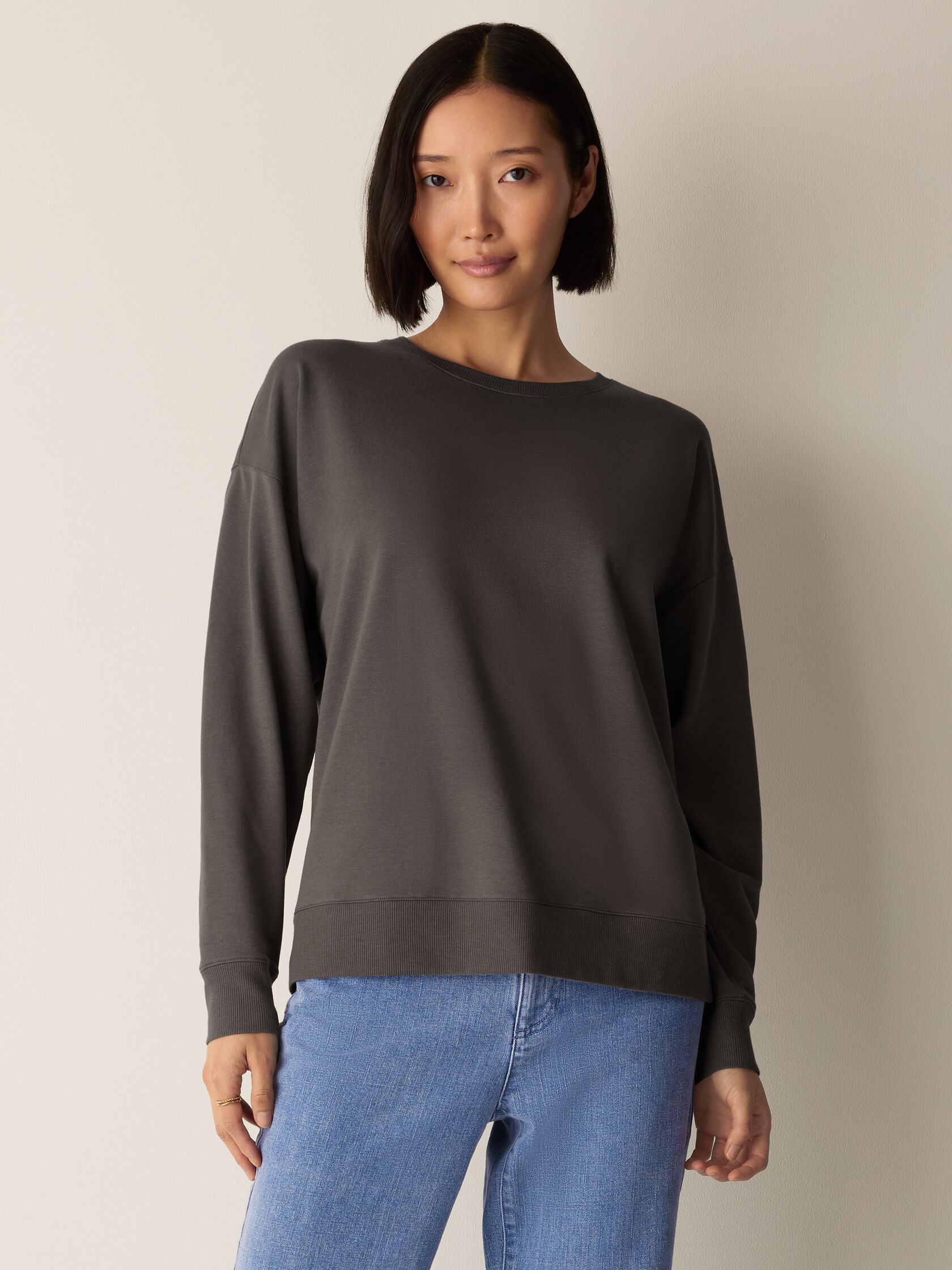 Cozy Brushed Terry Hug Crew Neck Long Top