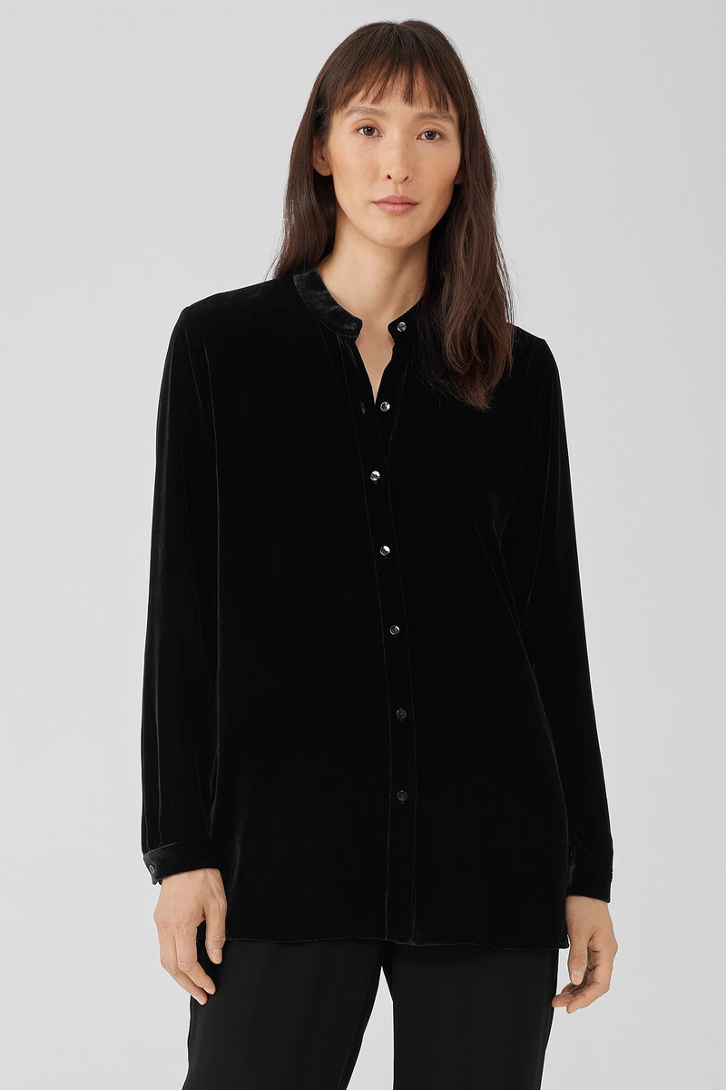 Velvet Band Collar Long Shirt Velvet Band Collar Long Shirt