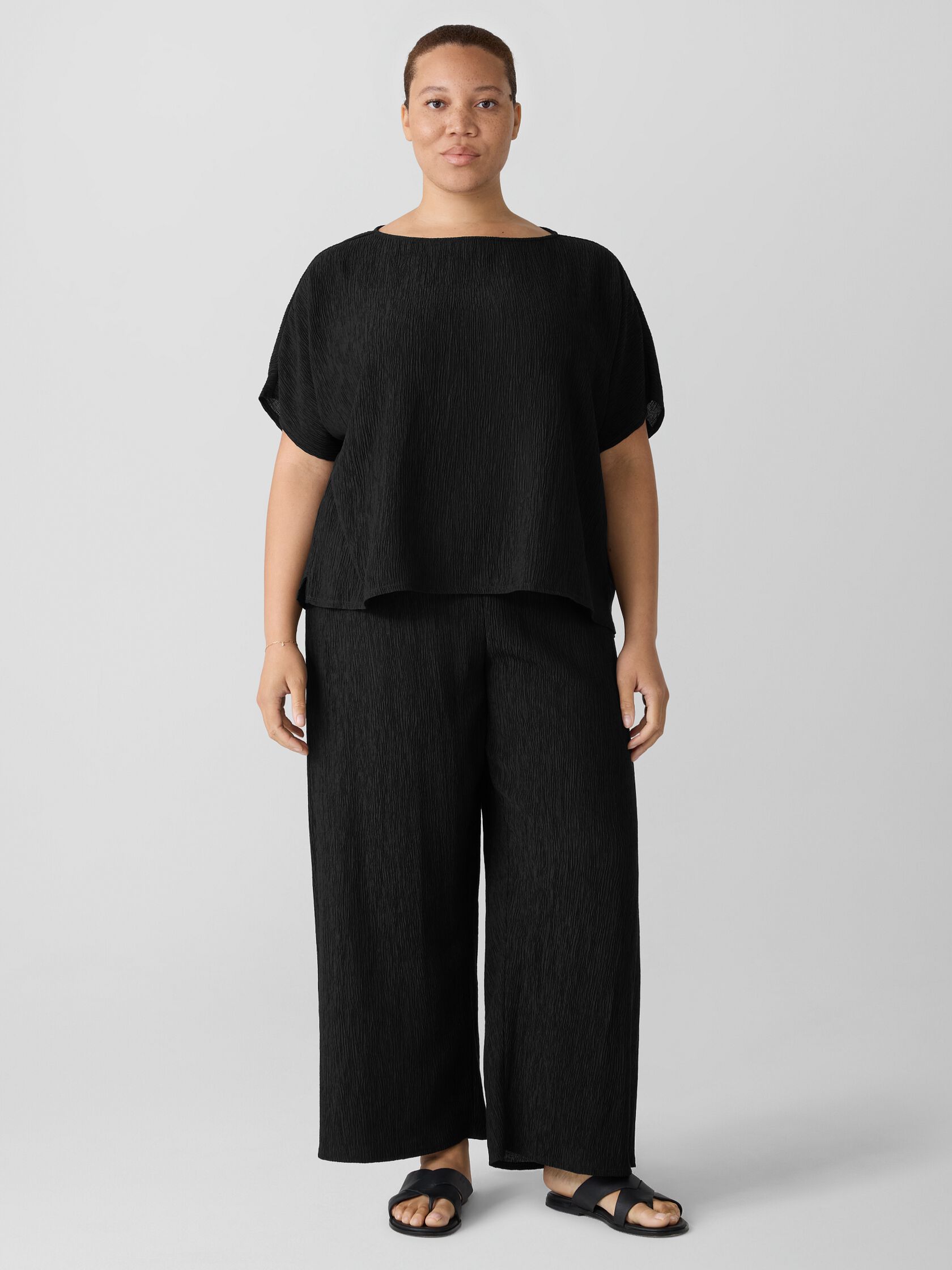 Woven Plissé Dolman Sleeve Top