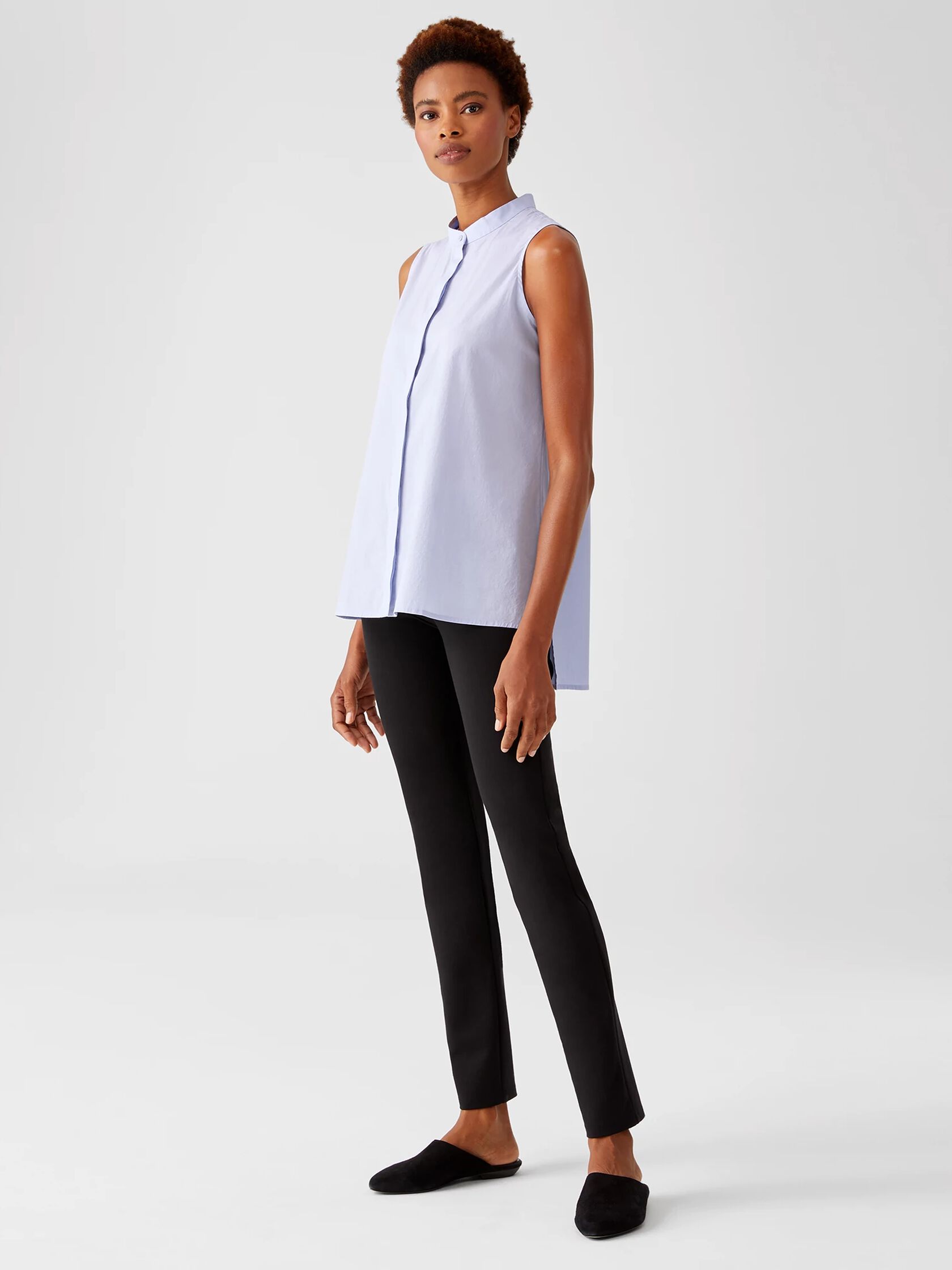 Organic Cotton Lawn Mandarin Collar Long Shirt