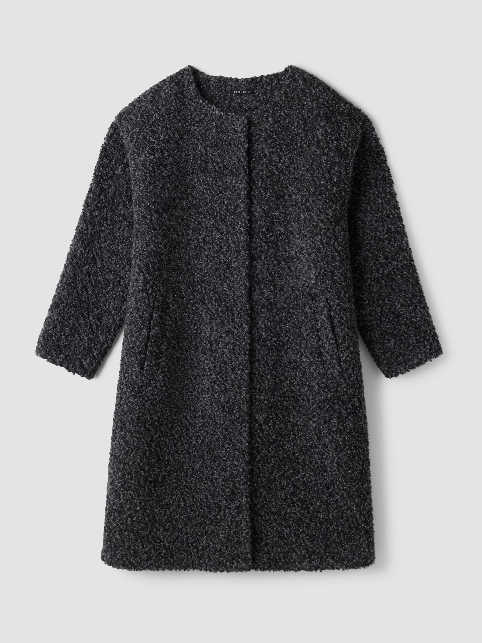 Curly Alpaca Wool Blend Round Neck Coat