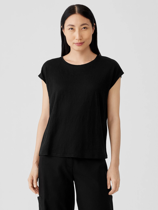 Organic Linen Jersey Shirred-Back Top