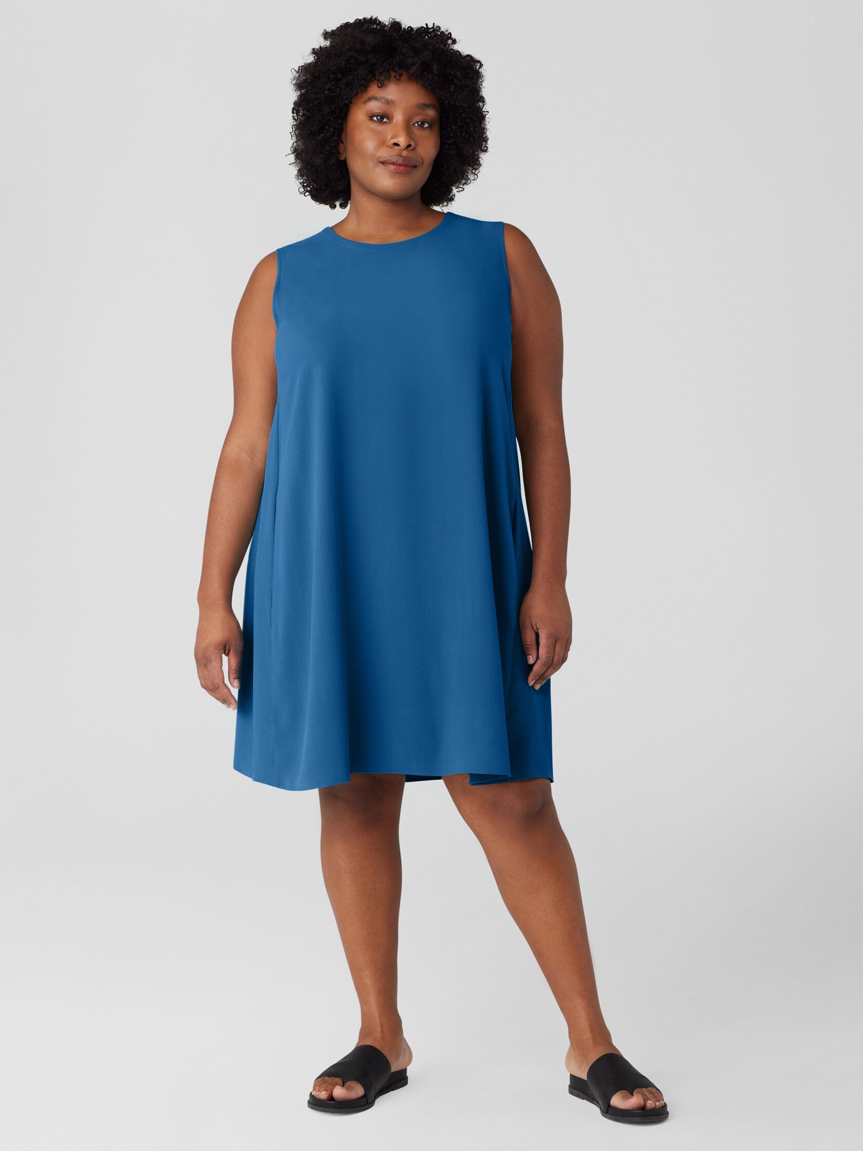 Silk Georgette Crepe Round Neck Dress