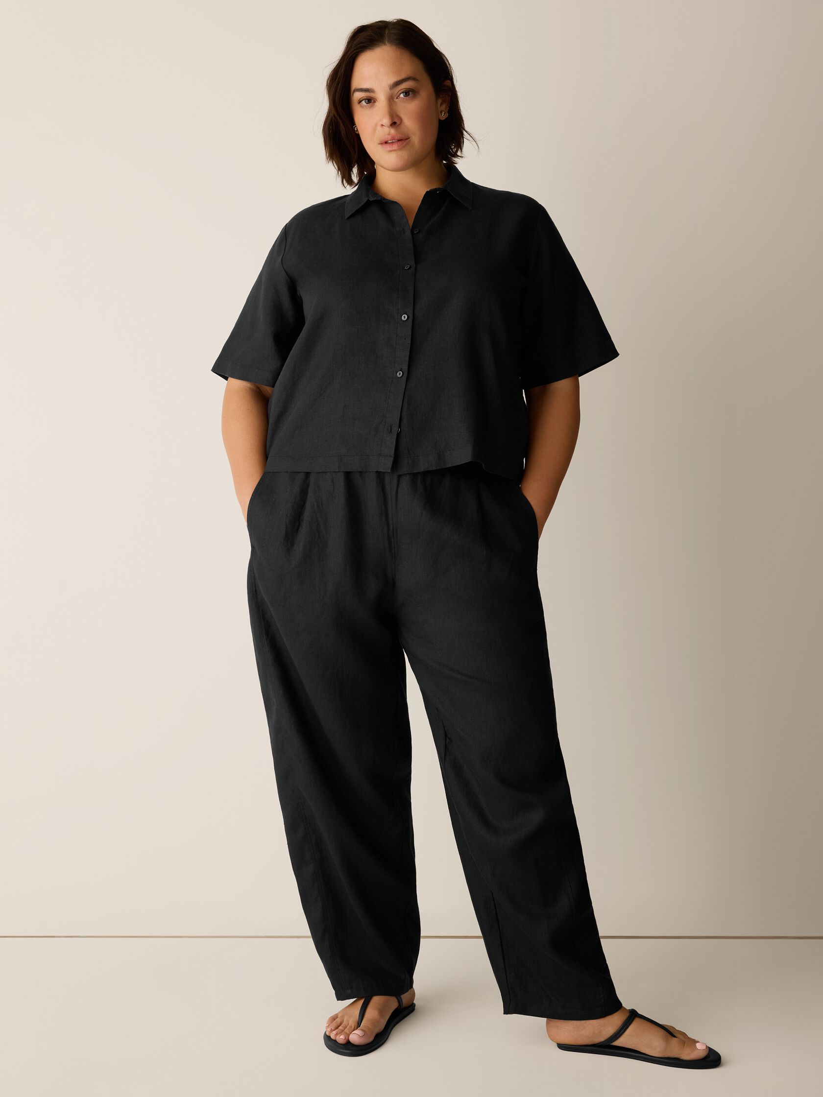 Organic Handkerchief Linen Elbow-Sleeve Shirt