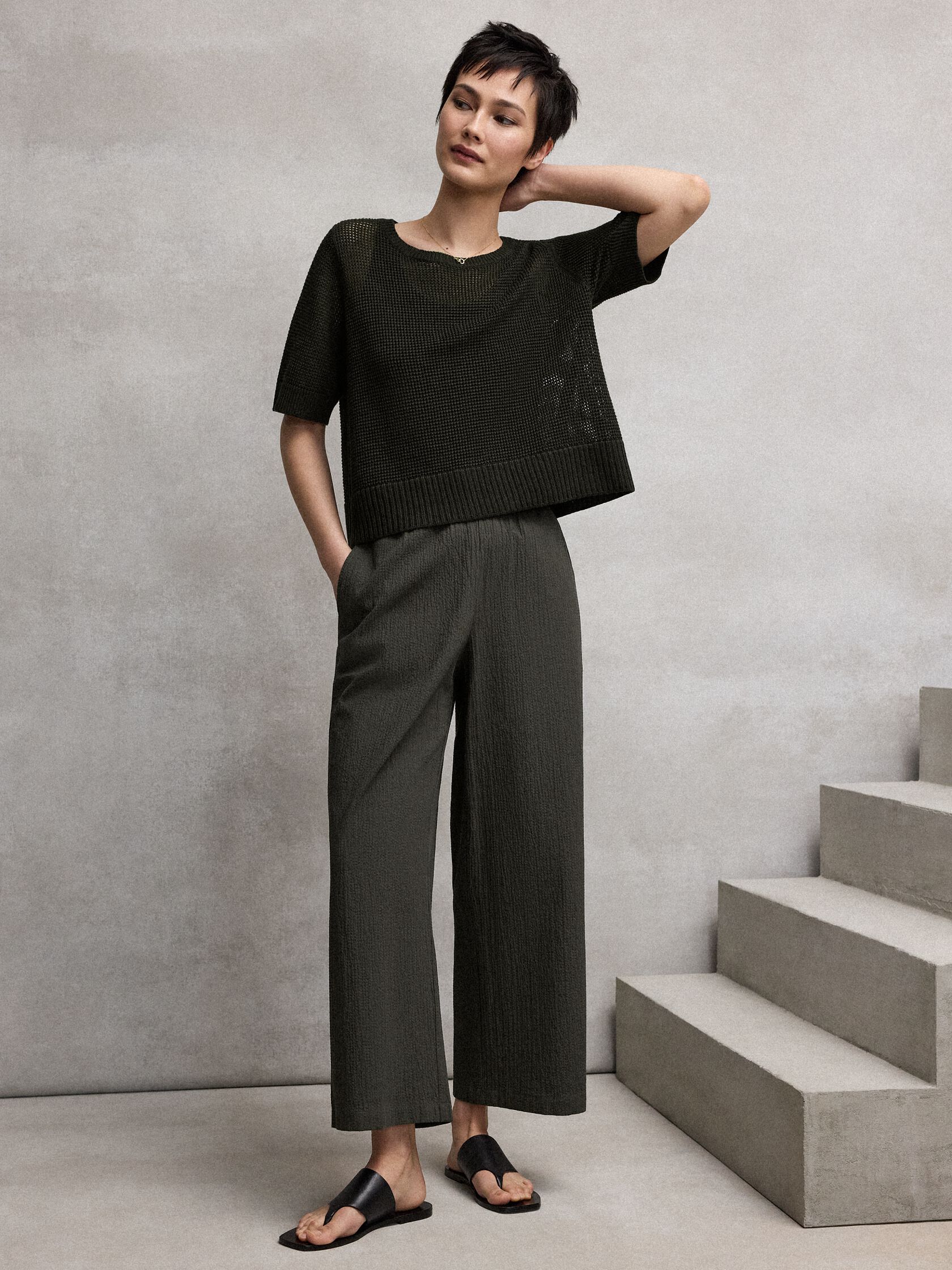 Organic Cotton Pucker Wide-Leg Pant