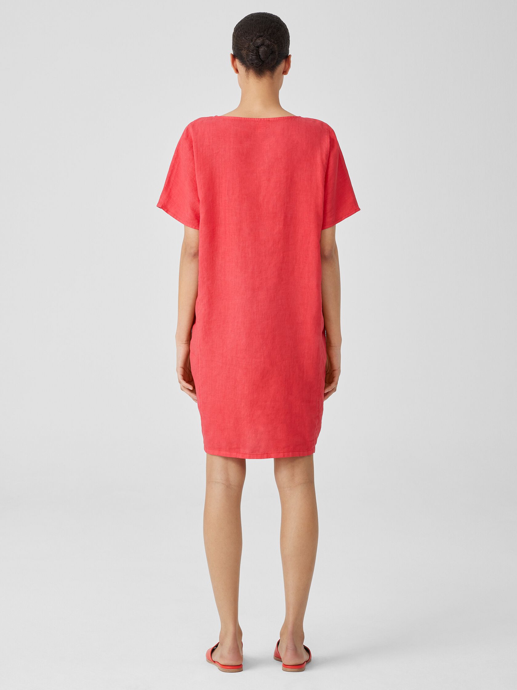 Garment-Dyed Organic Linen Ballet Neck Dress