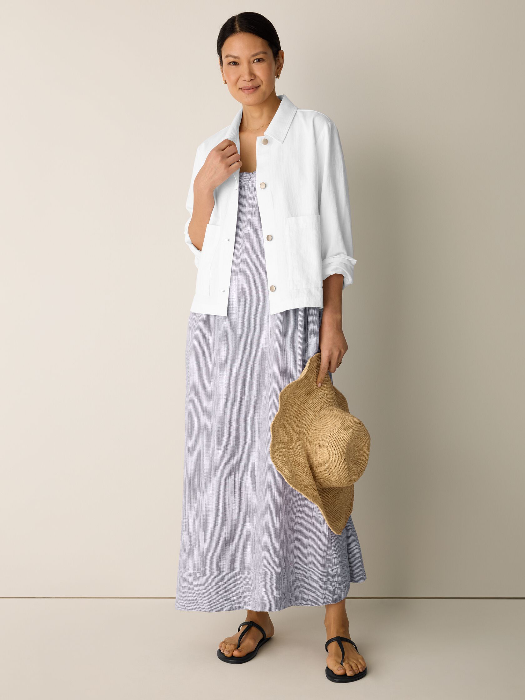 Slubby Organic Cotton Linen Classic Collar Jacket