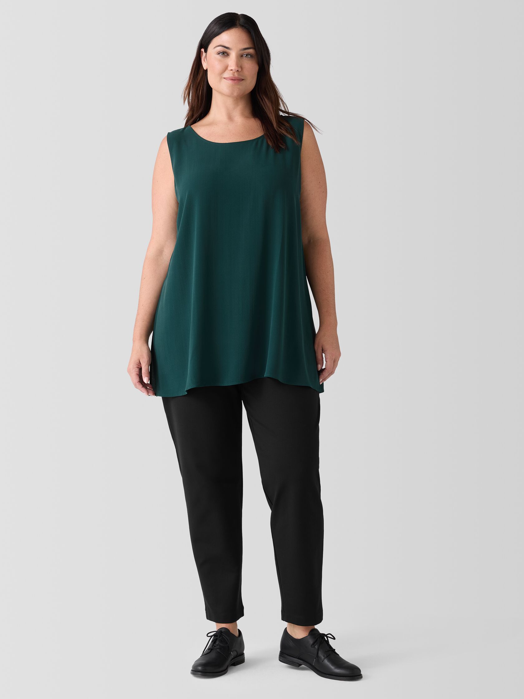 Silk Georgette Crepe Ballet Neck Long Tank