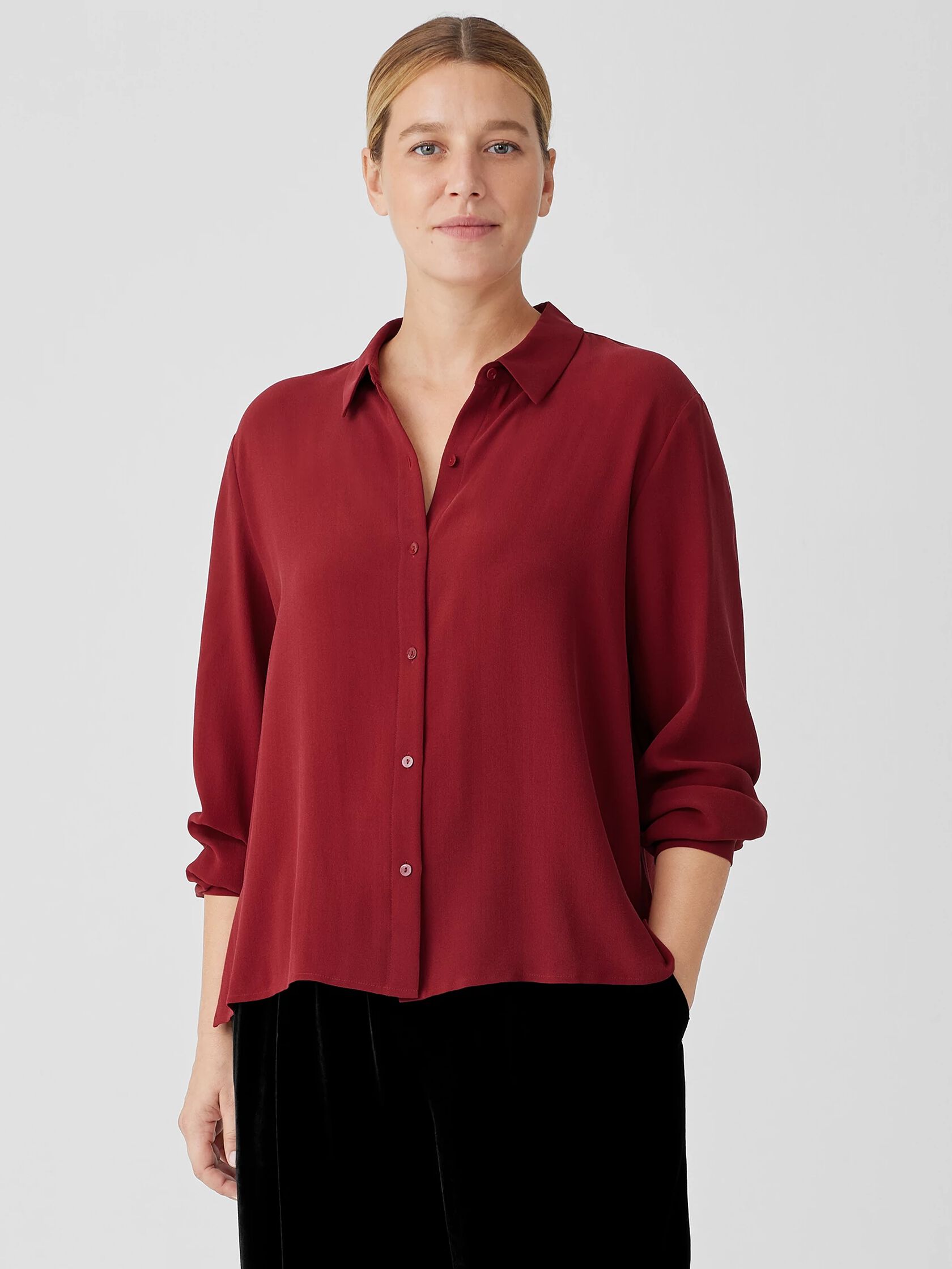 Silk Georgette Crepe Classic Collar Shirt