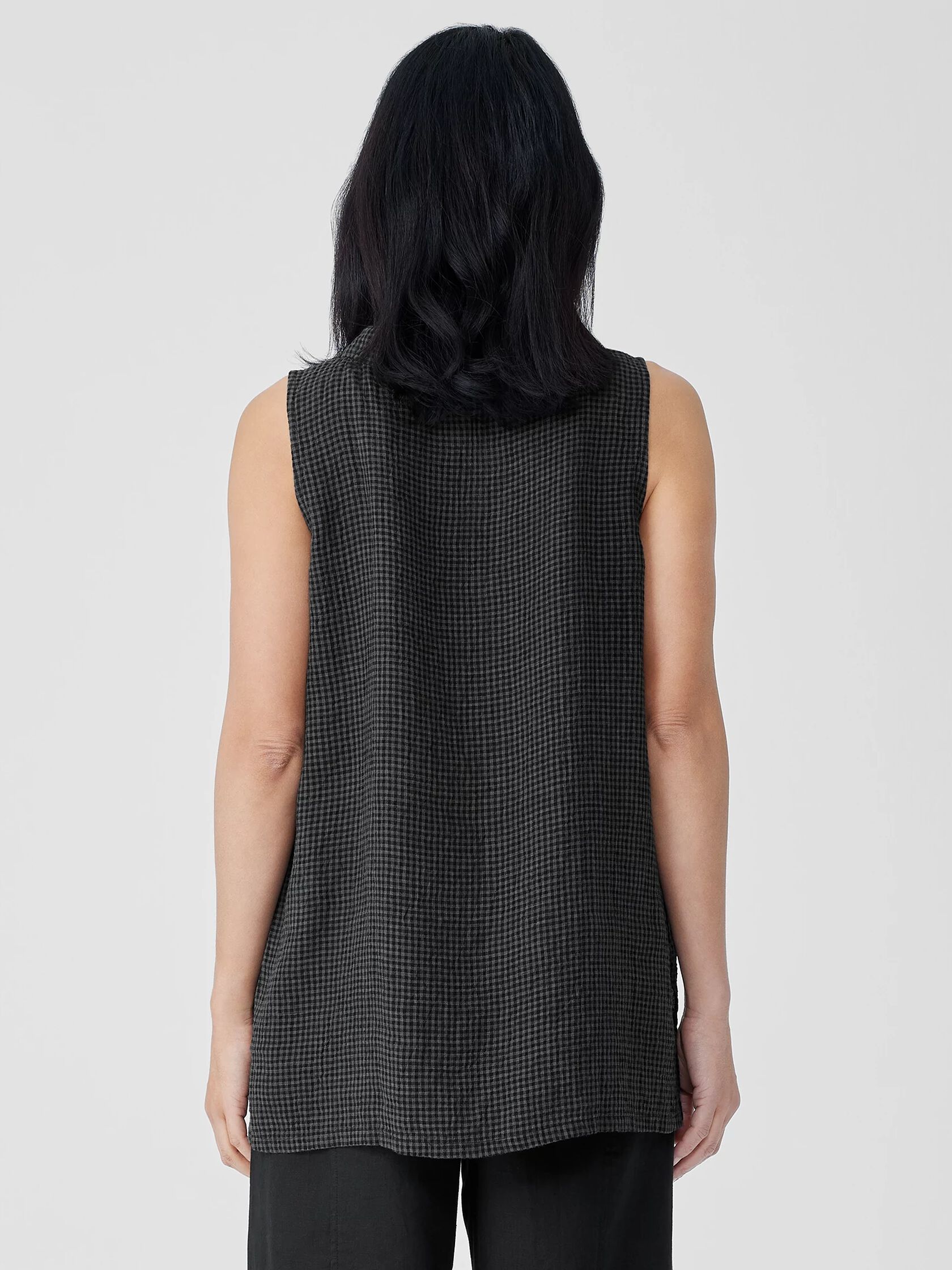 Puckered Organic Linen Mock Neck Top