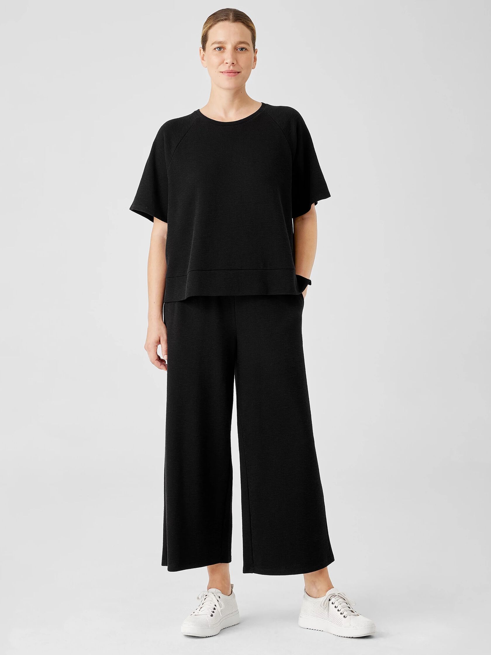Organic Cotton Slubby Rib Knit Elbow-Sleeve Top