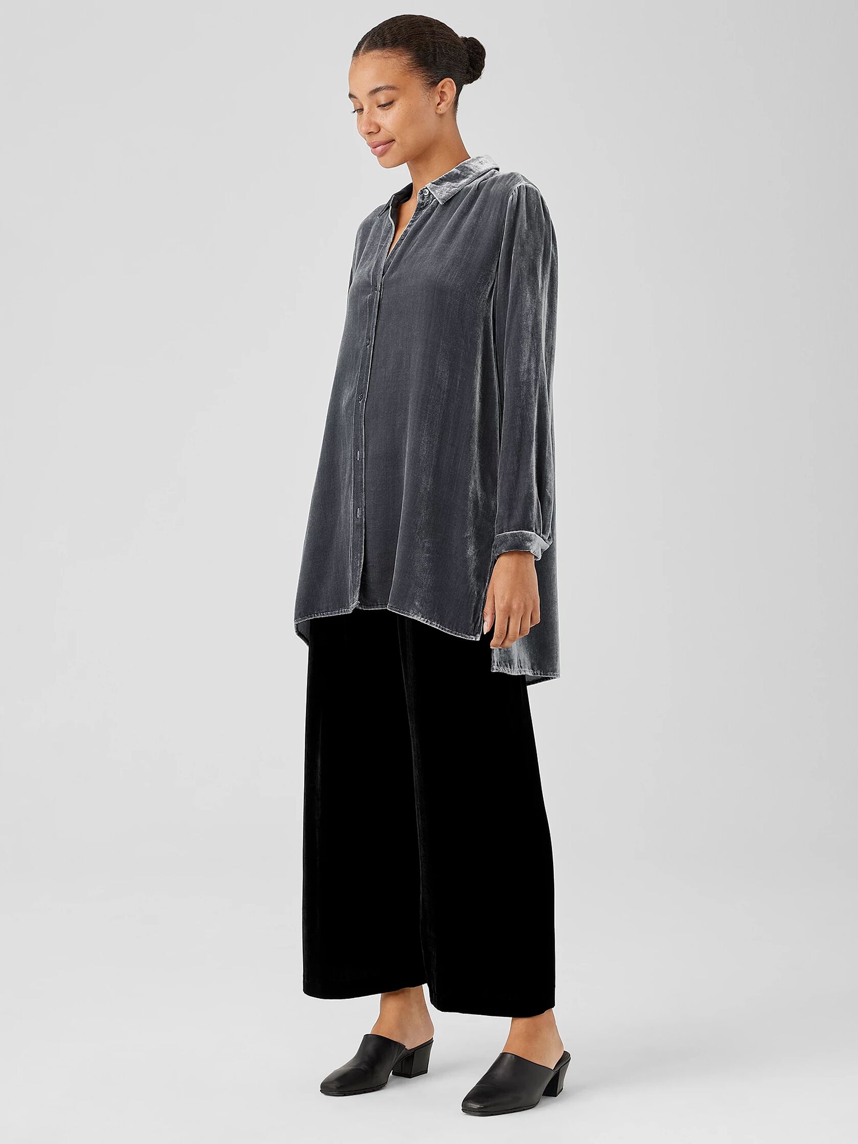 Velvet Classic Collar Long Shirt