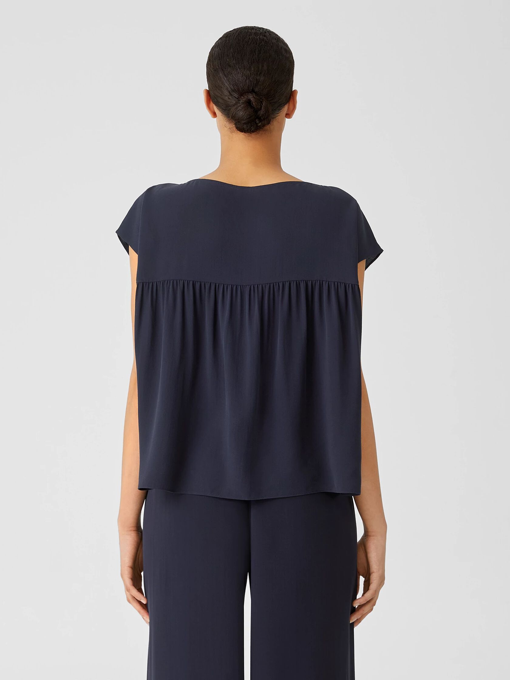 Silk Georgette Crepe Shirred-Back Top
