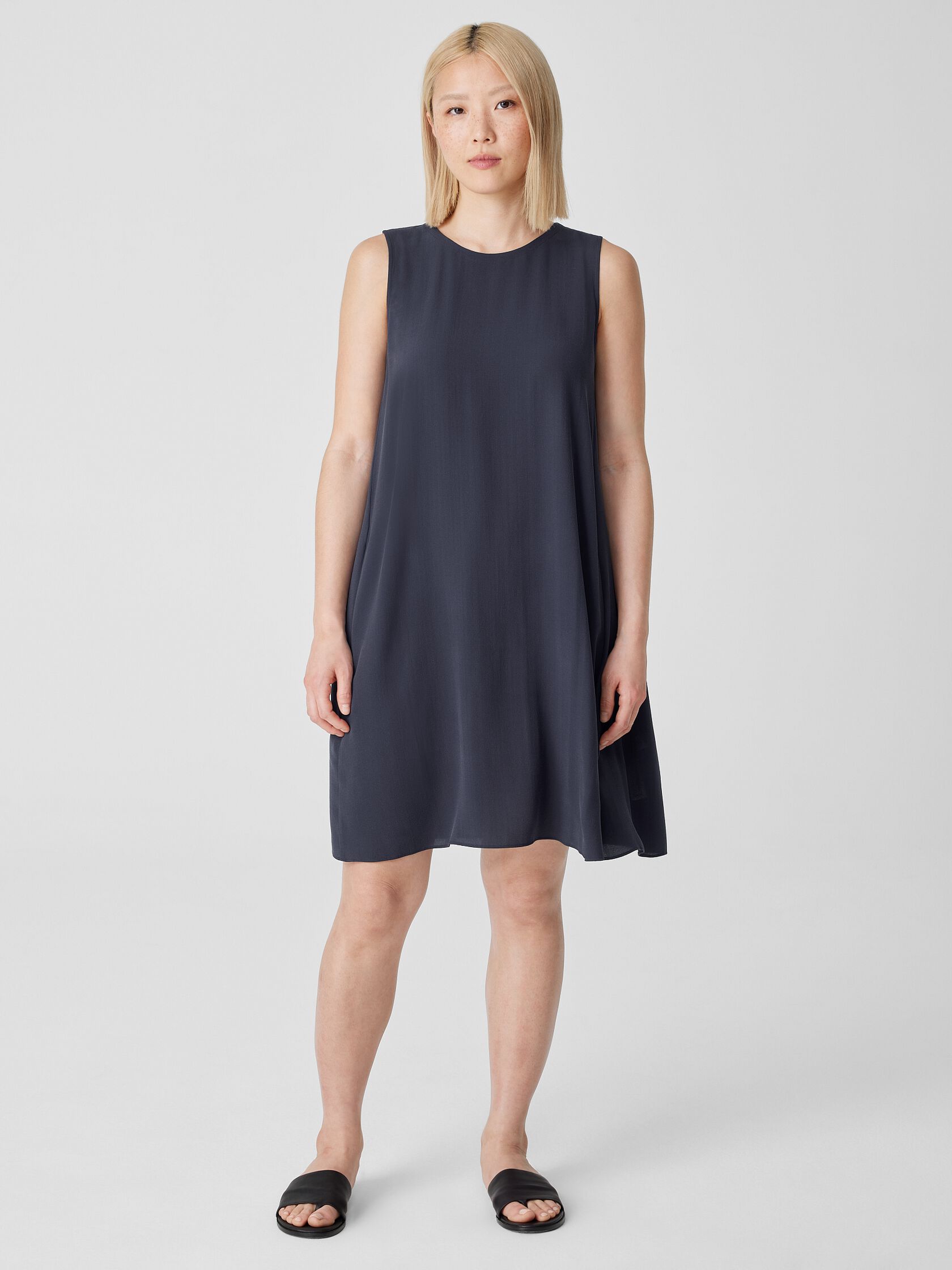 Silk Georgette Crepe Round Neck Dress