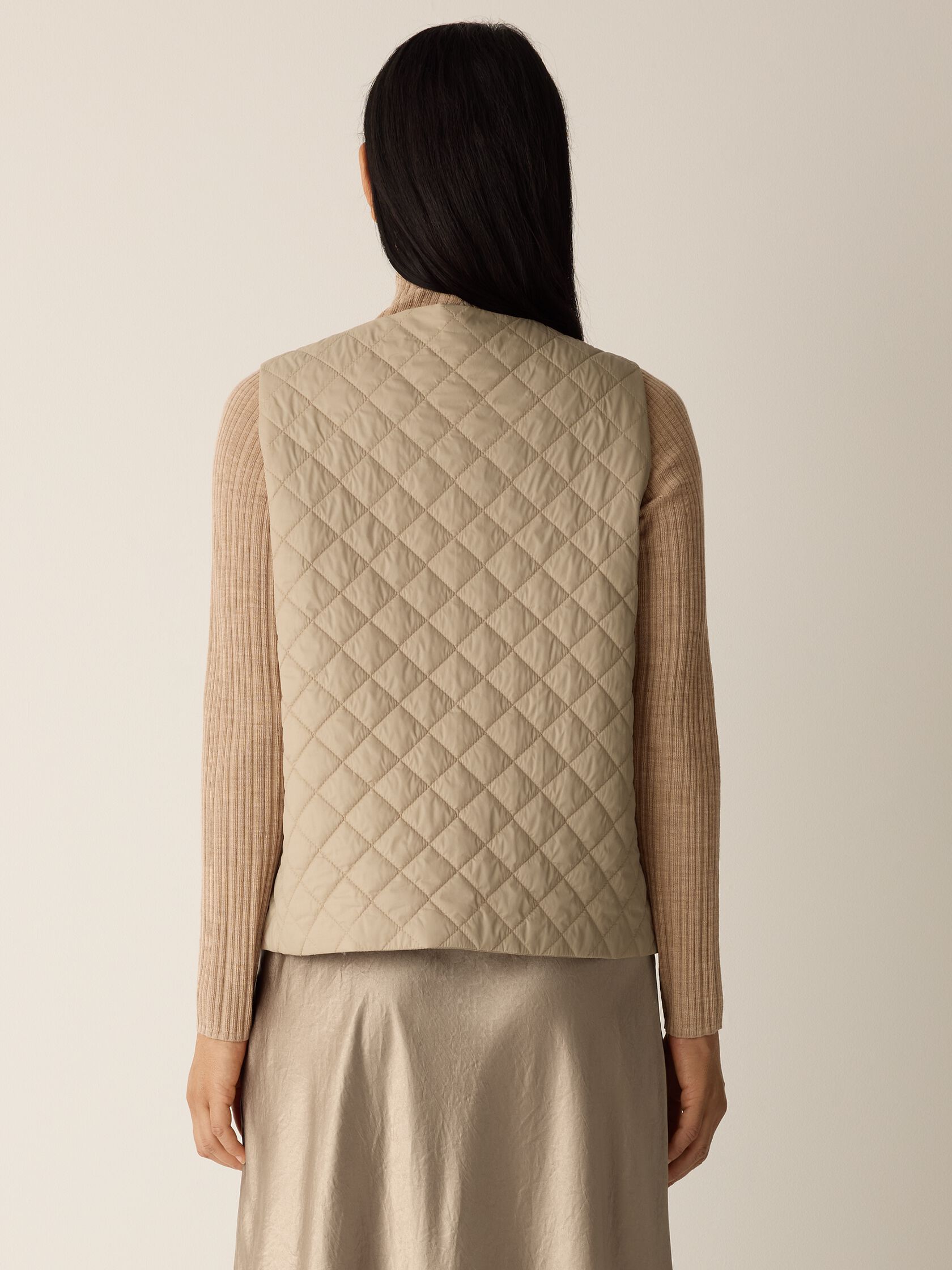 Eggshell Recycled Nylon Quilted V-Neck Vest