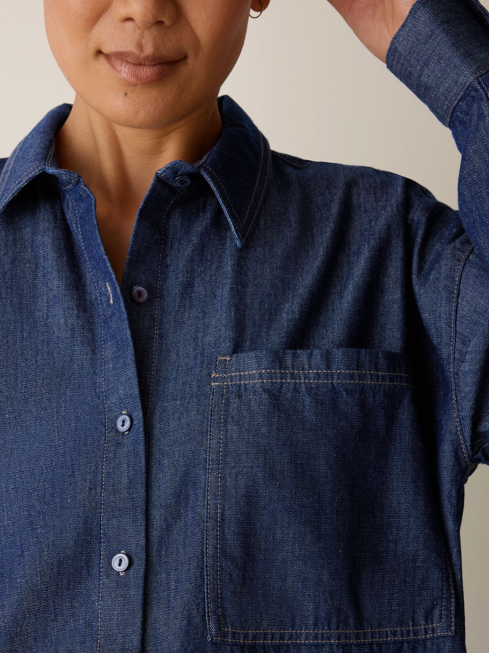Lightweight Organic Cotton Denim Classic Collar Long Shirt