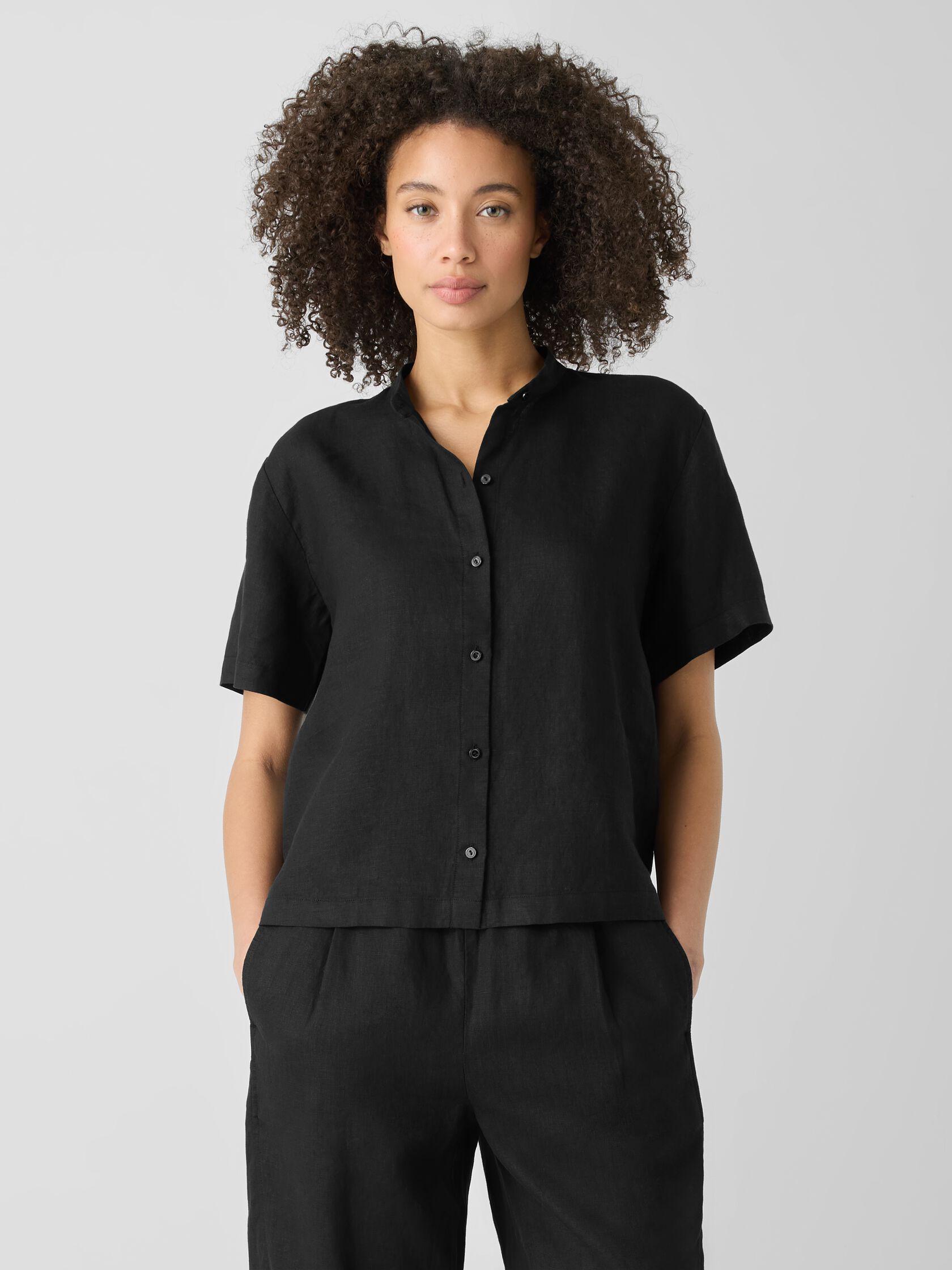 Organic Handkerchief Linen Band Collar Shirt