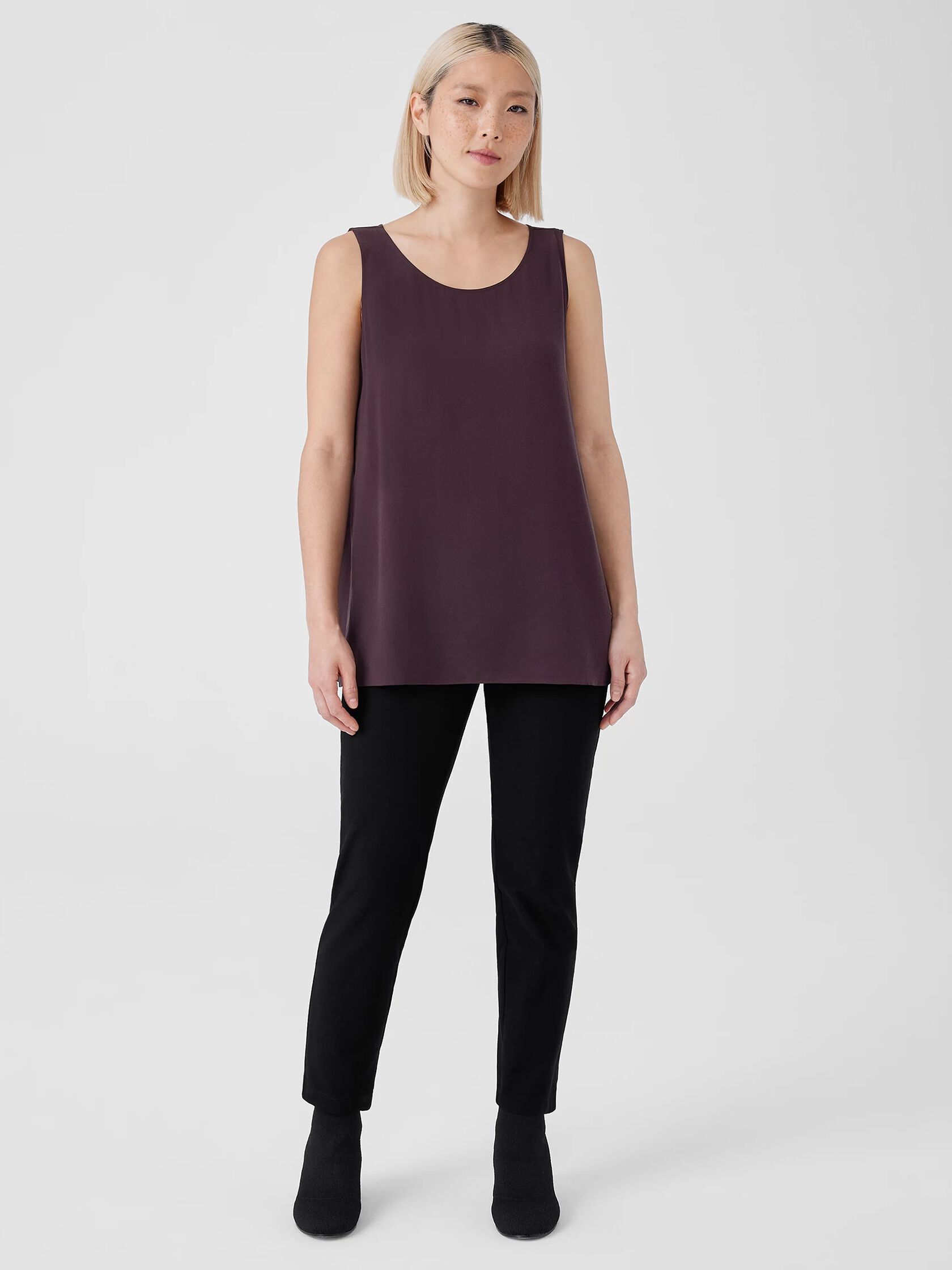 Silk Georgette Crepe Ballet Neck Tank