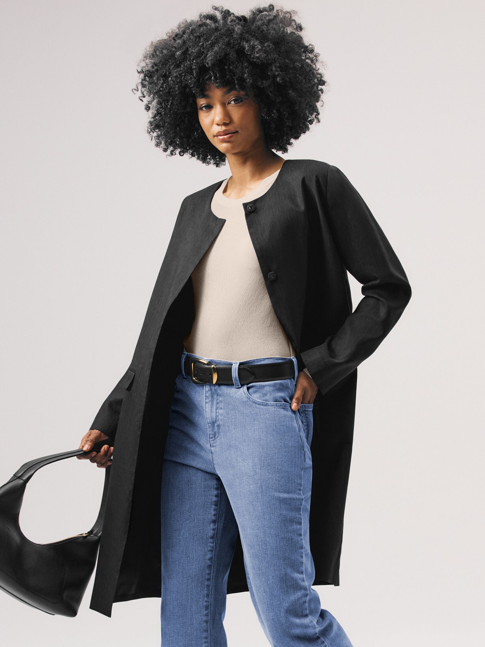 Textured Silk Weave Round Neck Coat