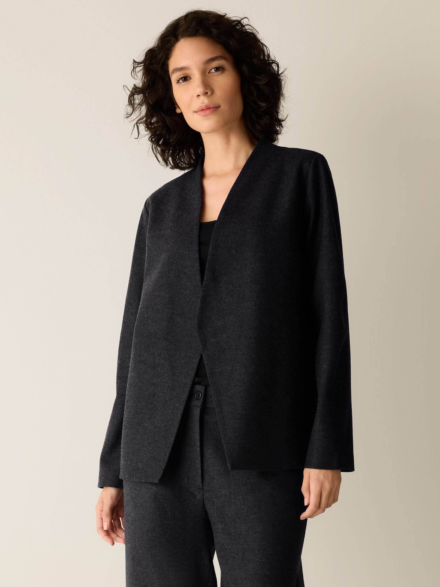 M&eacute;lange Felted Wool Jersey Angled Jacket in&nbsp;Regenerative Wool