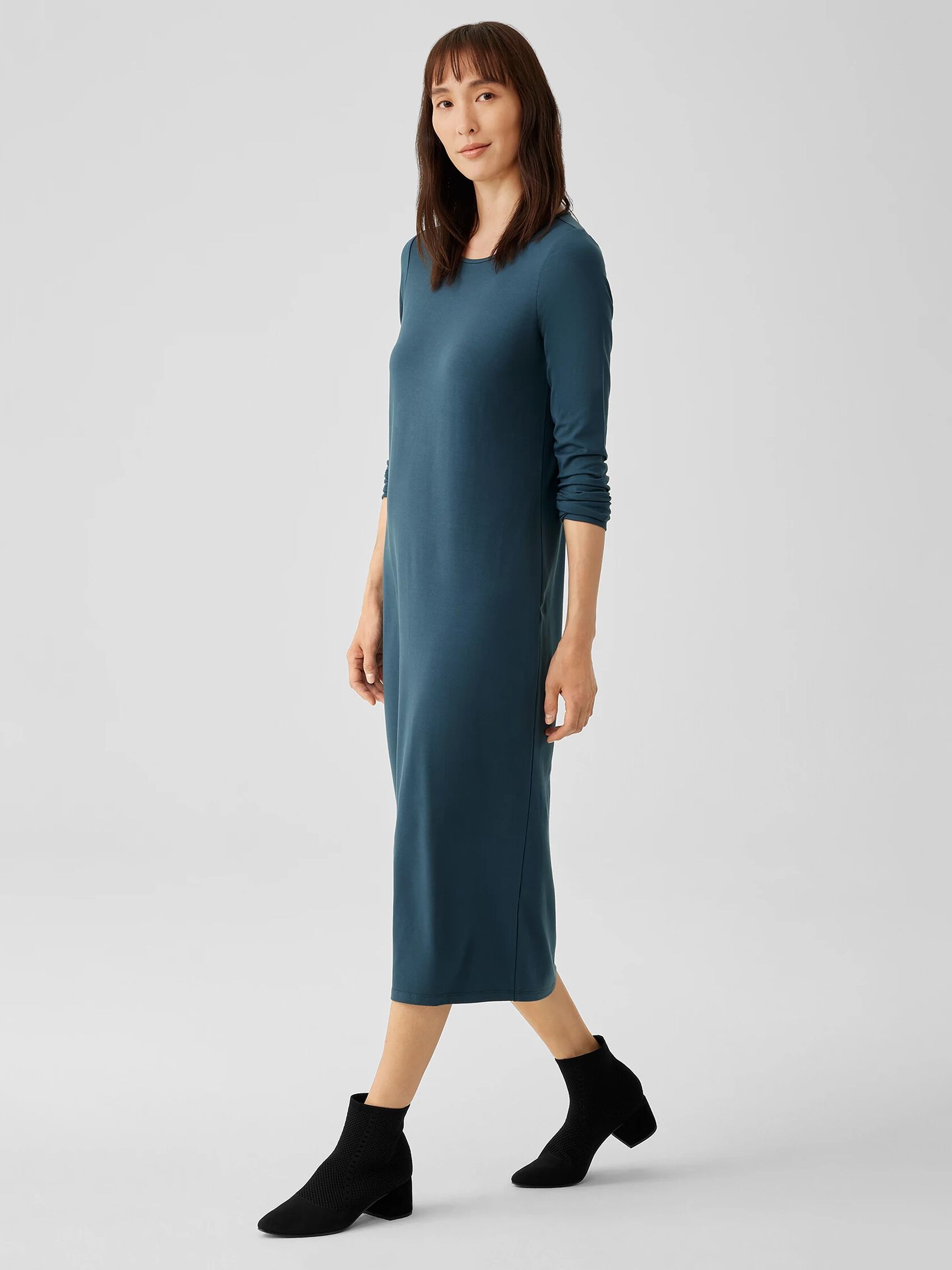Stretch Jersey Knit Jewel Neck Dress