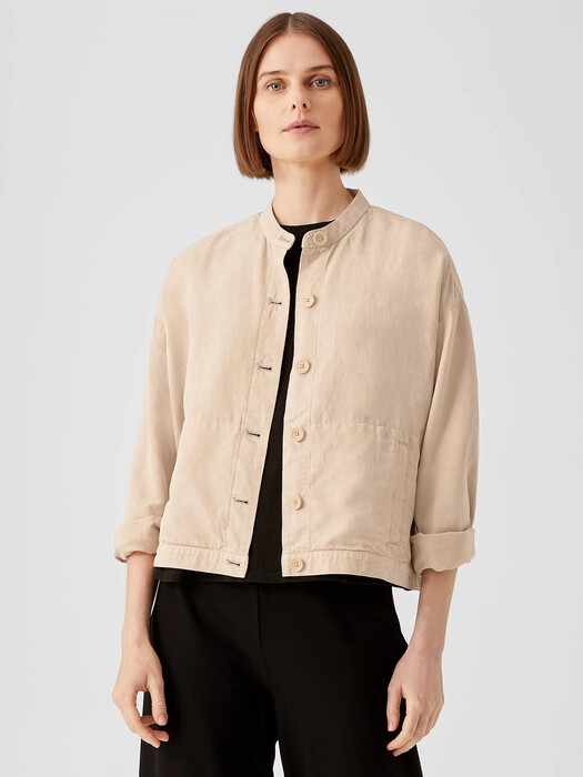 Linen Blend Stand Collar Jacket