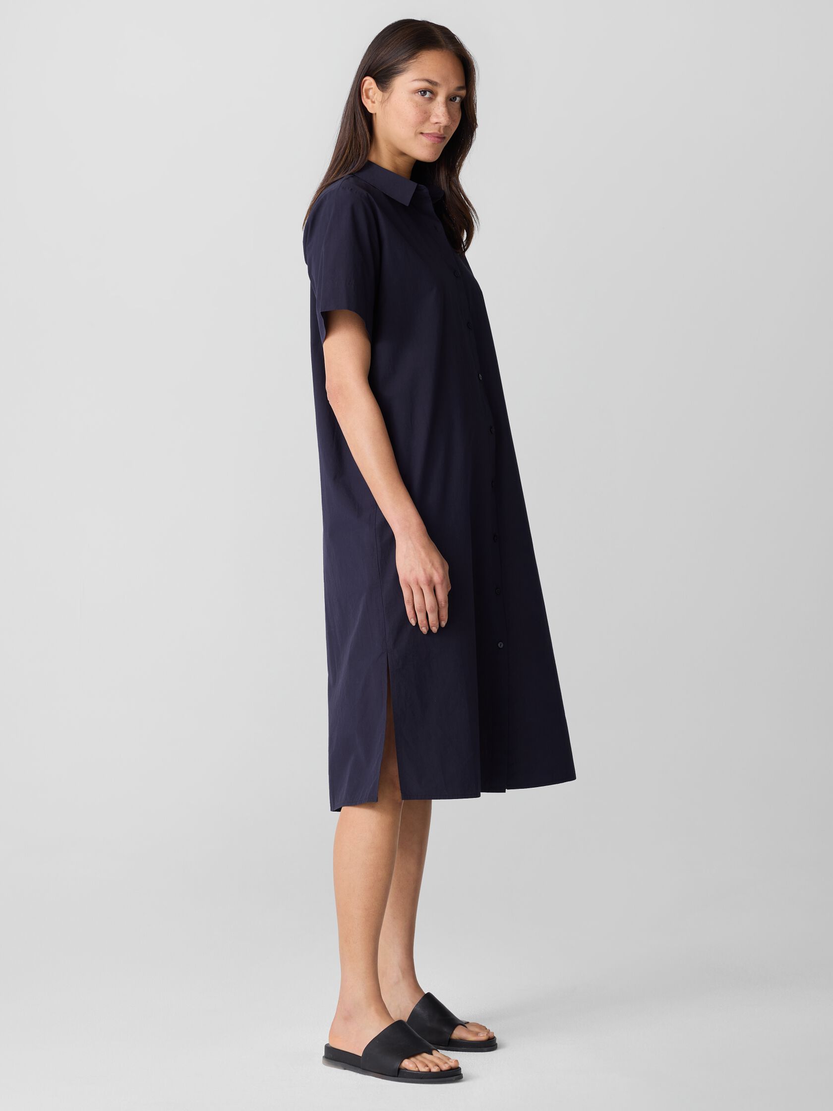 Washed Organic Cotton Poplin Classic Collar Shirtdress